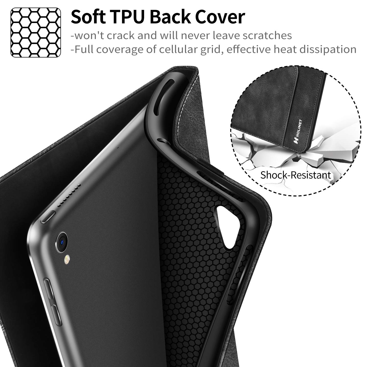 H HOLMET Shockproof iPad Case for iPad 9th/8th/7th Gen (2021/2020/2019) - PU Leather Cover with Pencil Holder, Multi-Angle Stand, Auto Wake/Sleep & Storage Pocket - Perfect for Work, School & Travel