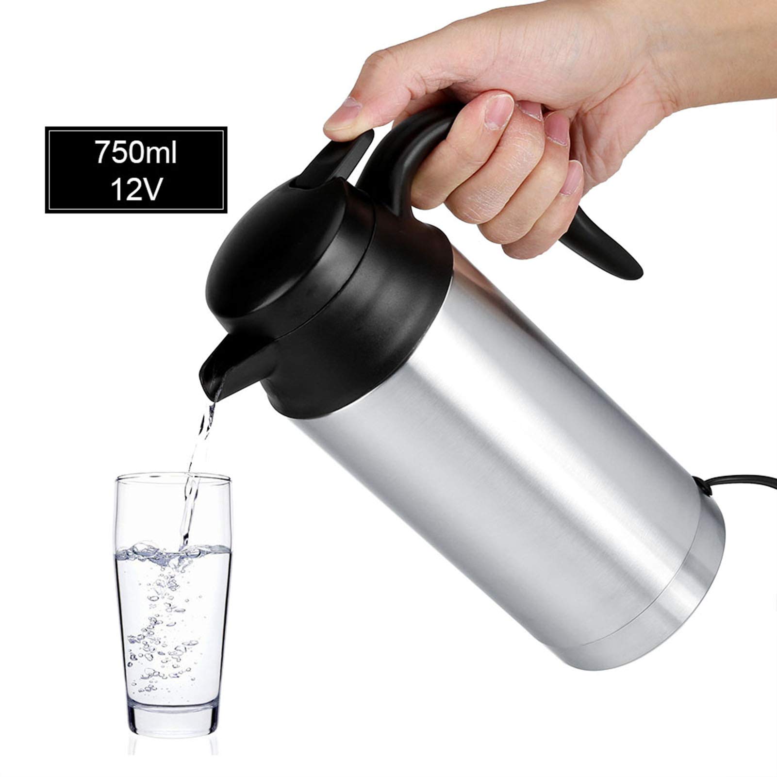 Portable 12V Stainless Steel Electric Car Kettle - DC 12V Auto Travel Coffee Mug with Cigarette Lighter Charger, Insulated Stainless Steel Thermos for Road Trips, Camping & Office Use