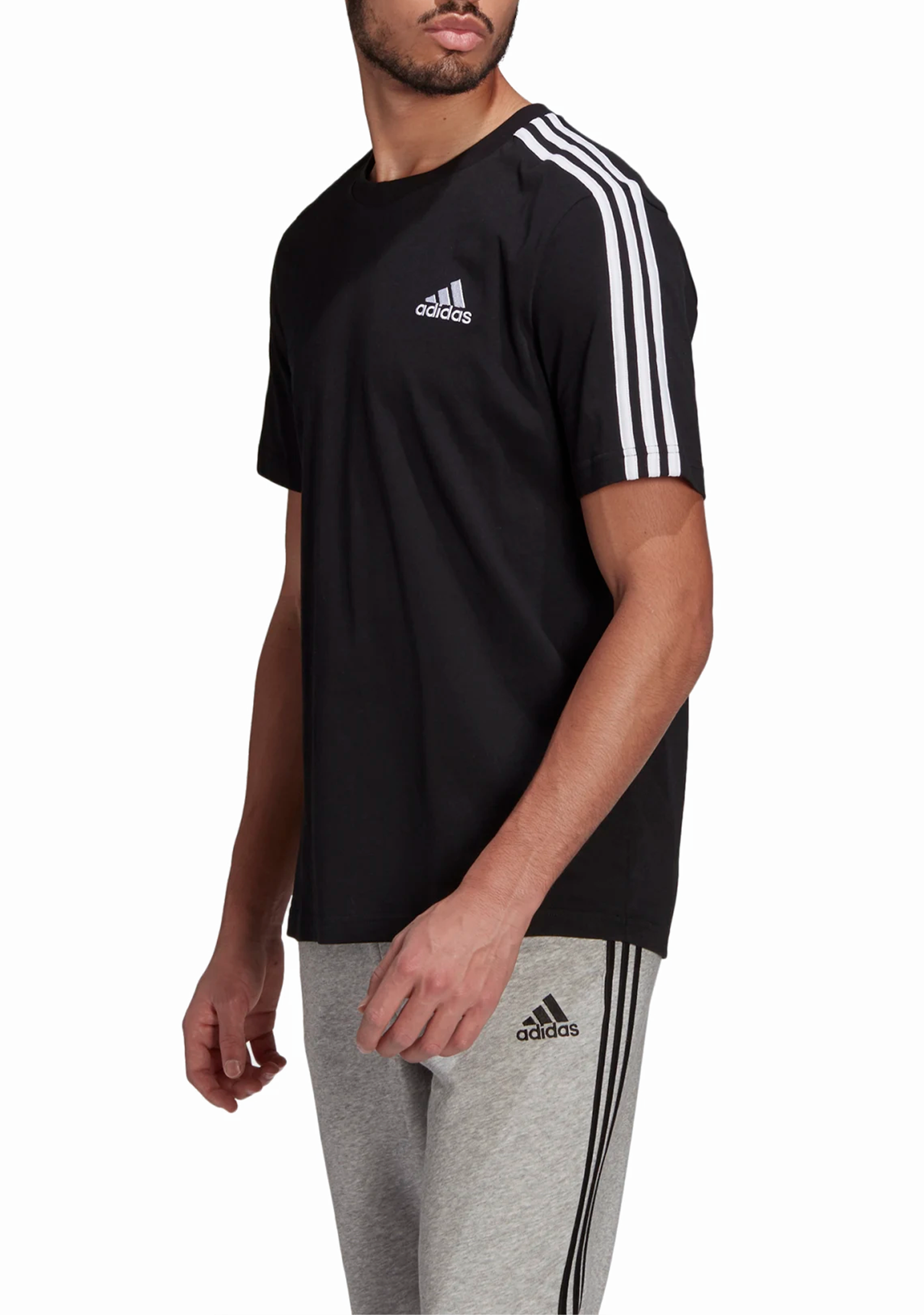 Adidas Men's Essentials 3-Stripes T-Shirt - Classic Cotton Crewneck Tee for Casual Wear, Gym & Everyday Outfits