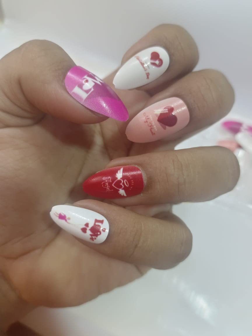 PMW 12-Pack Artificial Nails - Gorgeous Red & White Matte Press-On Nails with Glue & Stickers | Perfect for Parties, Weddings & Special Occasions