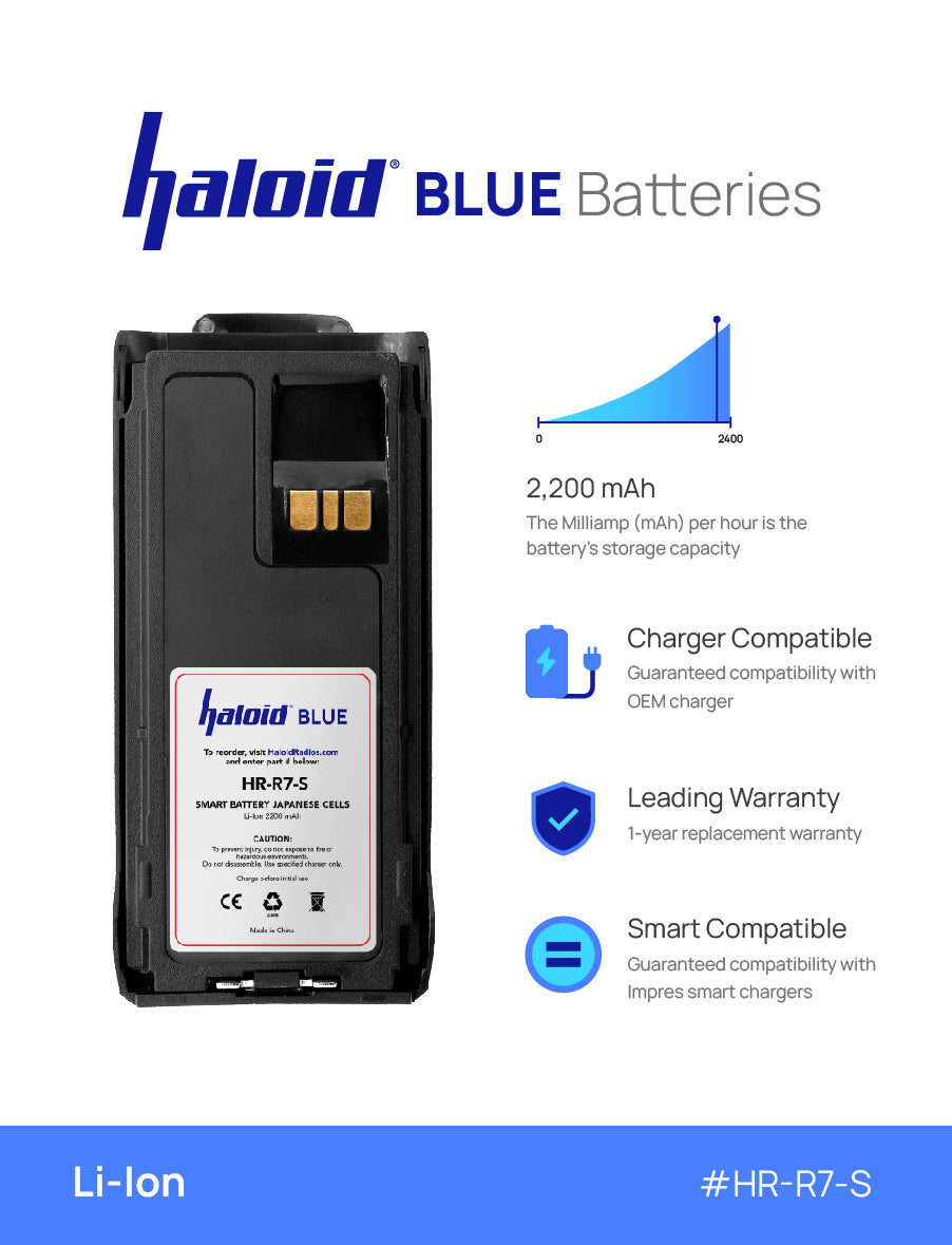 Haloid BLUE HR R7 S Lithium Battery - Long Lasting Power for R7 Radios - Perfect for Emergency Communication, Outdoor Adventures, and Professional Use