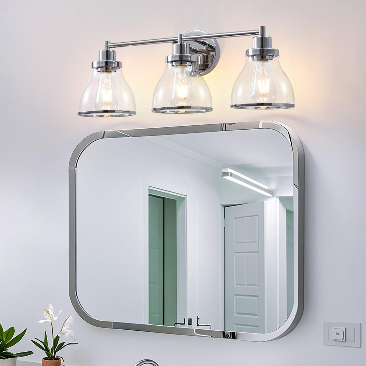 Hermosa Modern 3-Light Bathroom Vanity Light Fixture - Brushed Nickel Finish, Dimmable LED Lighting for Bathroom, Powder Room & Dressing Area