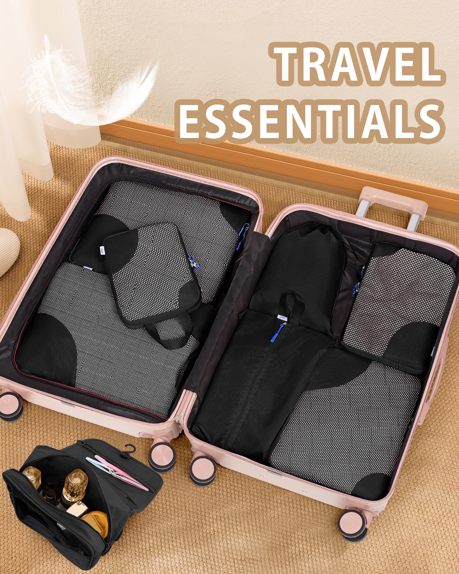 8-Piece Compression Packing Cubes Set - Expandable Suitcase & Luggage Organizer Bags for Travel - Black | Perfect for Business Trips, Vacations & Weekend Getaways
