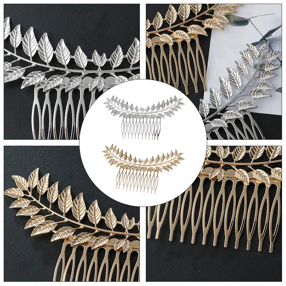 2PCS Hollow Out Leaf Hair Combs - Elegant Leaves Hairpins, Bridal Flower Headpiece & Hair Barrettes for Women - Fashionable Small Alloy Leaf Hair Clips for Side Styling - Perfect for Weddings, Parties & Everyday Wear