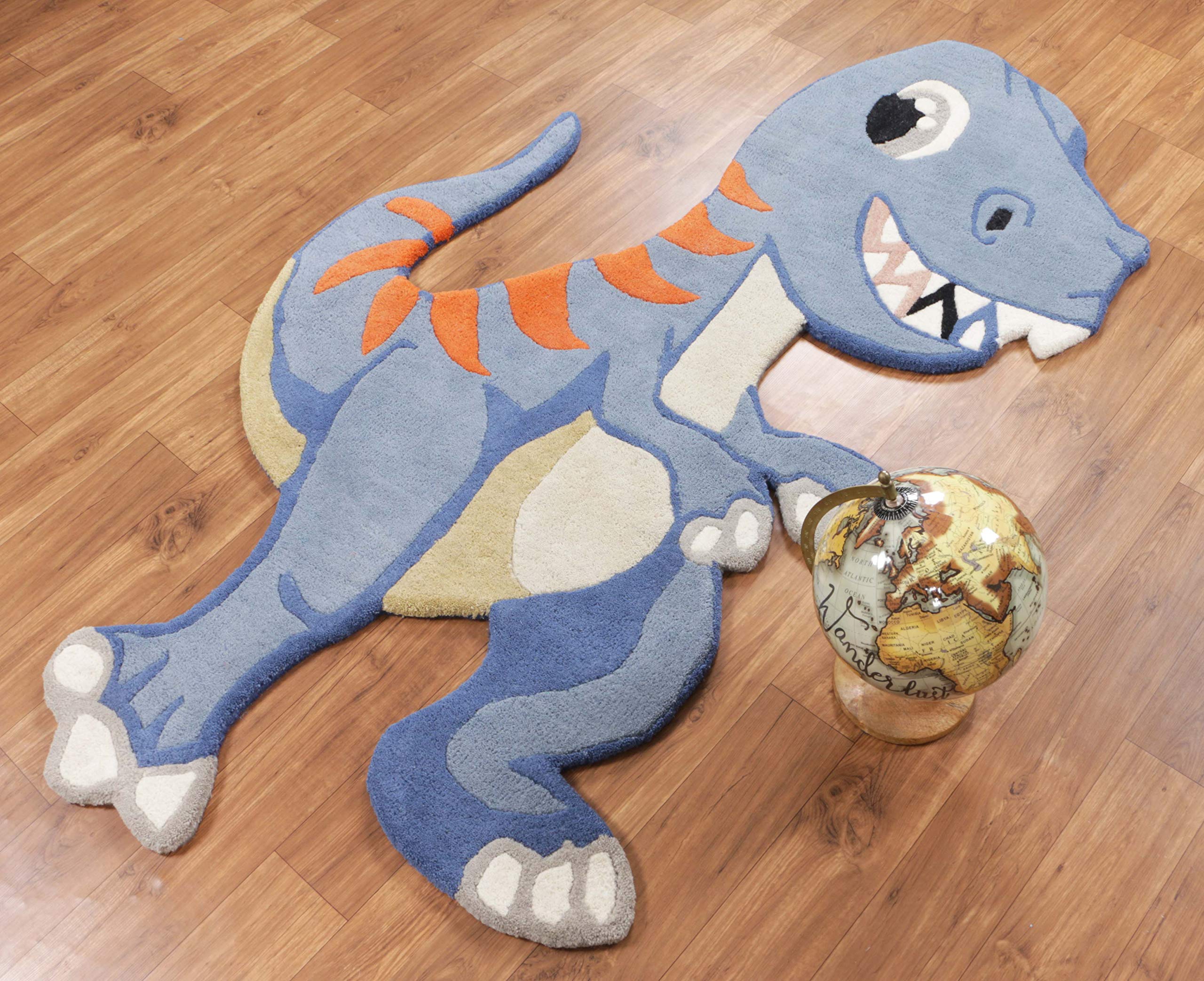 Handmade 100% Wool Dinosaur Tyrannosaurus Blue Skin Rug 3'x5' - Soft & Durable Kids Room Decor for Boys & Girls - Perfect for Nursery, Playroom & Bedroom