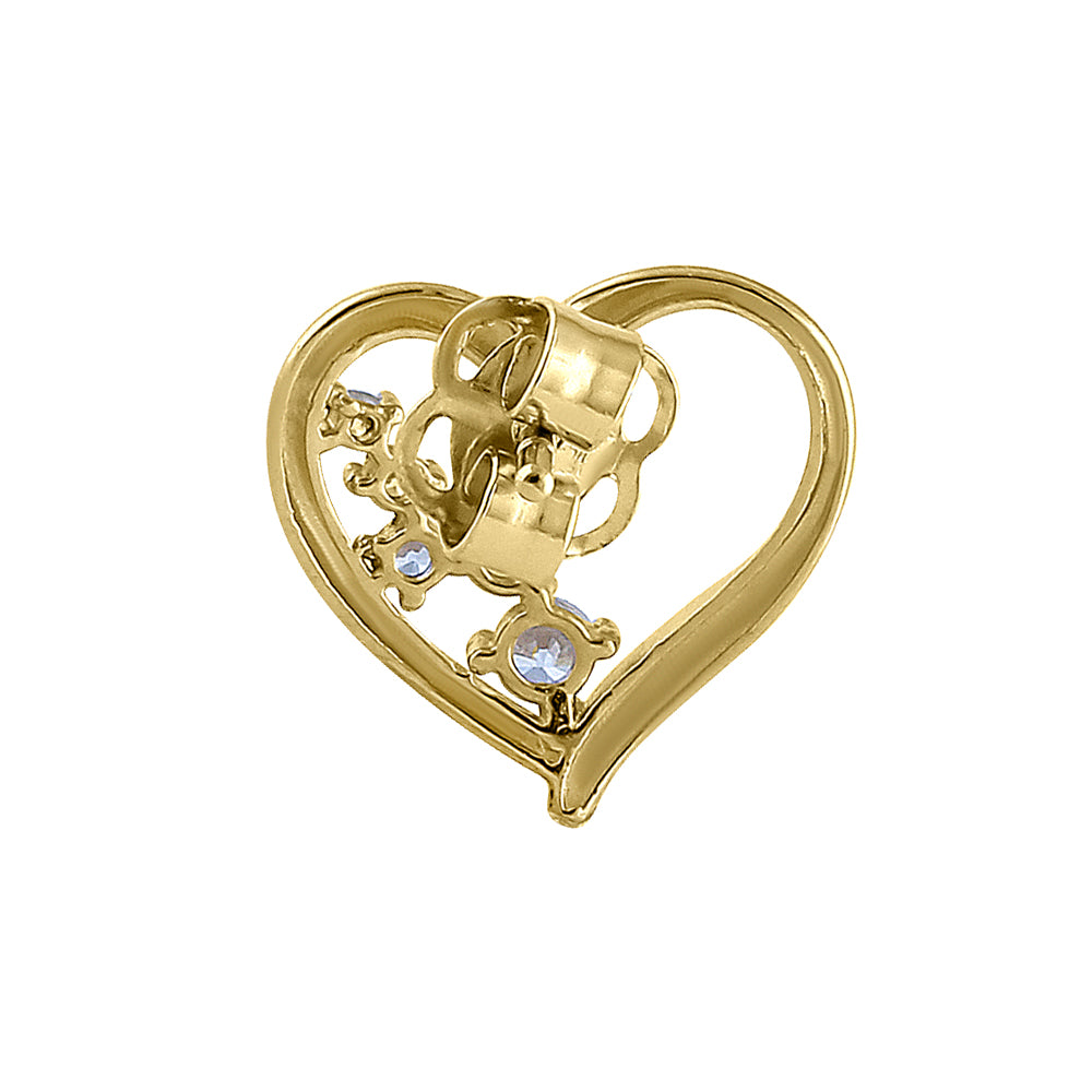 14K Yellow Gold Heart-Shaped Cubic Zirconia Stud Earrings for Women - Perfect for Valentine's Day, Anniversary & Romantic Gifts