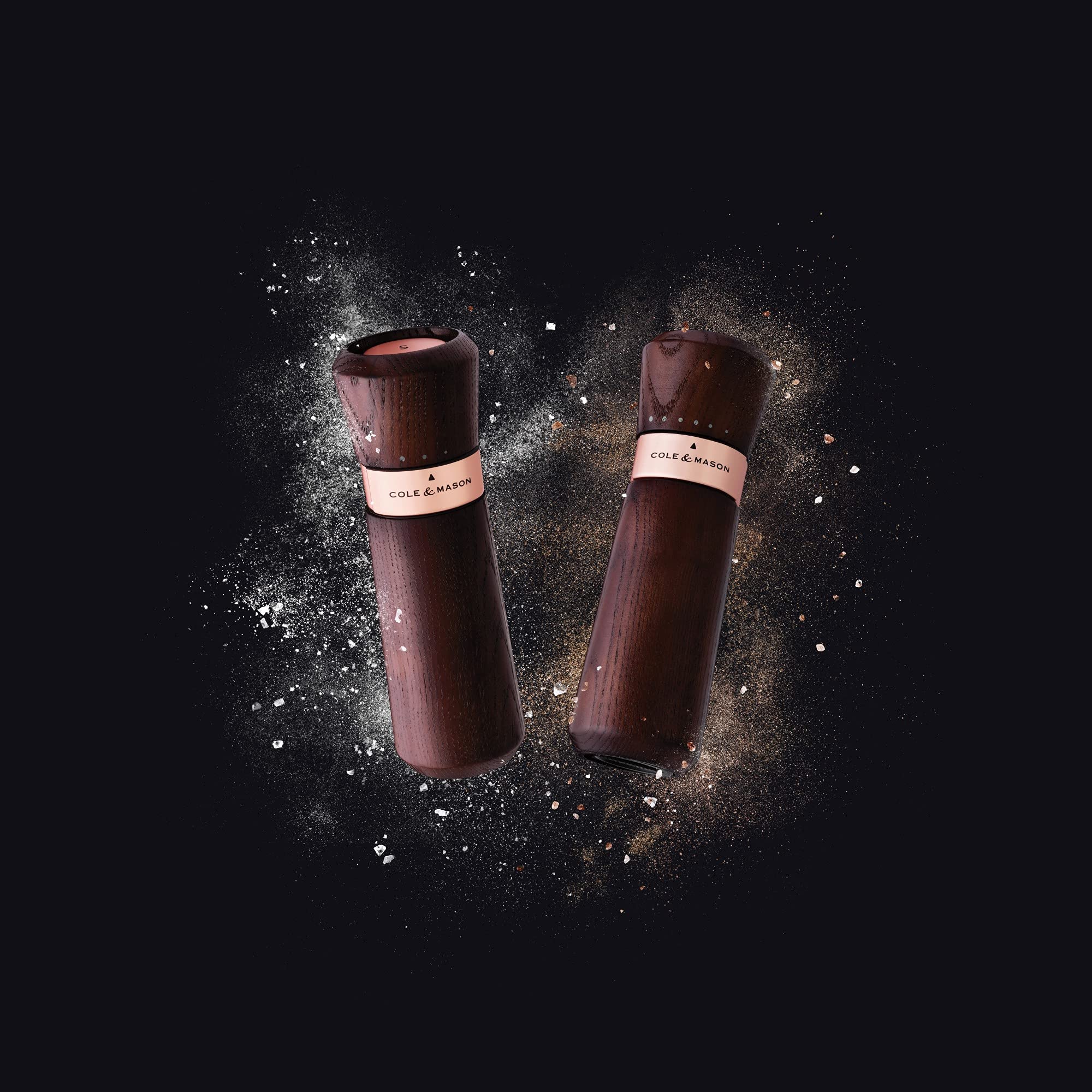 Cole & Mason Lyndhurst Premium Salt and Pepper Grinder Set - Ash Wood & Stainless Steel - 185mm Gourmet Precision+ Mills - Rose Gold Accents - Perfect for Kitchen, Dining Table & Gift Giving