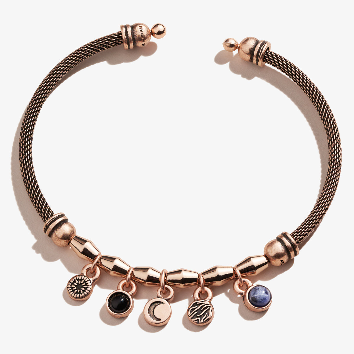 Crescent Moon & Gemstone Multi-Charm Mesh Cuff Bracelet for Women | Boho Chic Jewelry for Everyday Wear & Special Occasions
