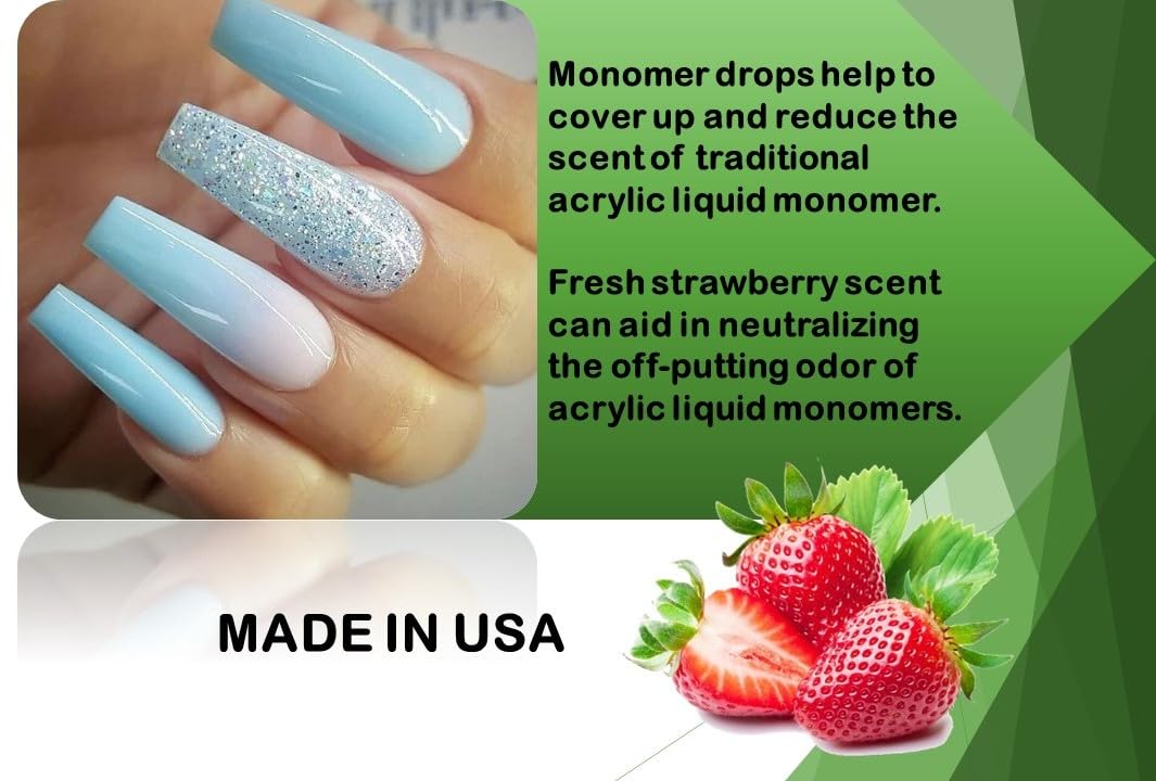 SHEBA NAILS Odor Out Monomer Drops - Acrylic Liquid Neutralizer for Nail Extensions (1oz, Strawberry Scent) | Reduce Monomer Smell for DIY Manicure | Perfect for Home & Salon Nail Art