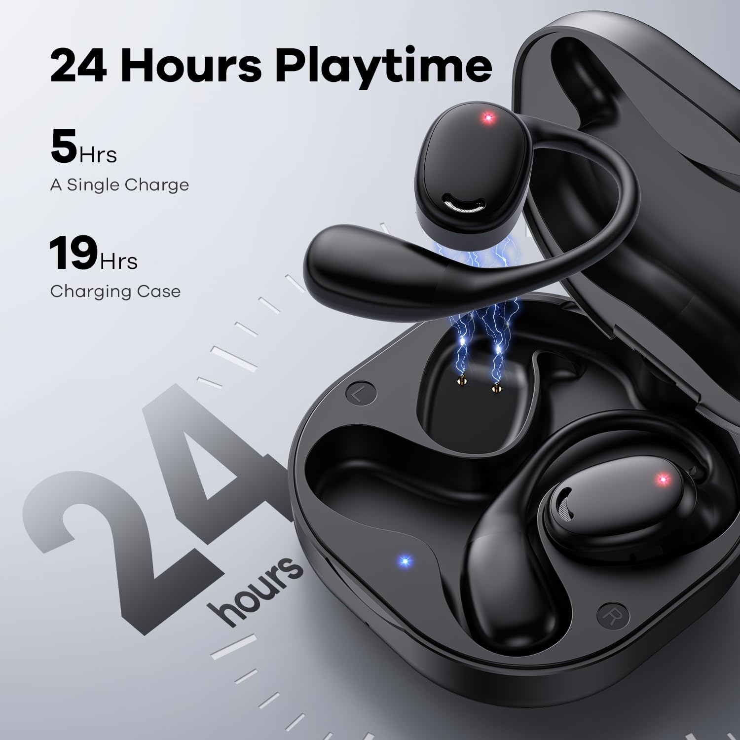 Airflow Pro Open Ear Bluetooth 5.3 Wireless Earbuds - Sweatproof Running Headphones with Immersive Bass for Jogging, Cycling & Outdoor Sports (Black) | Perfect for Gym, Workouts & Active Lifestyle