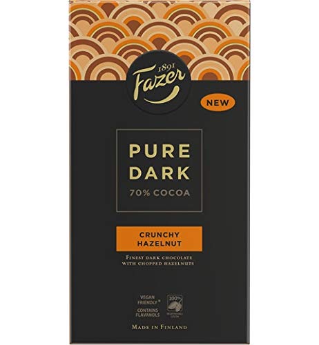 16 Bars x 95g Faze Pure Dark Crunchy Hazelnut Finnish Dark Chocolate - 70% Cocoa - Premium Snack for Gifts, Parties & Healthy Desserts