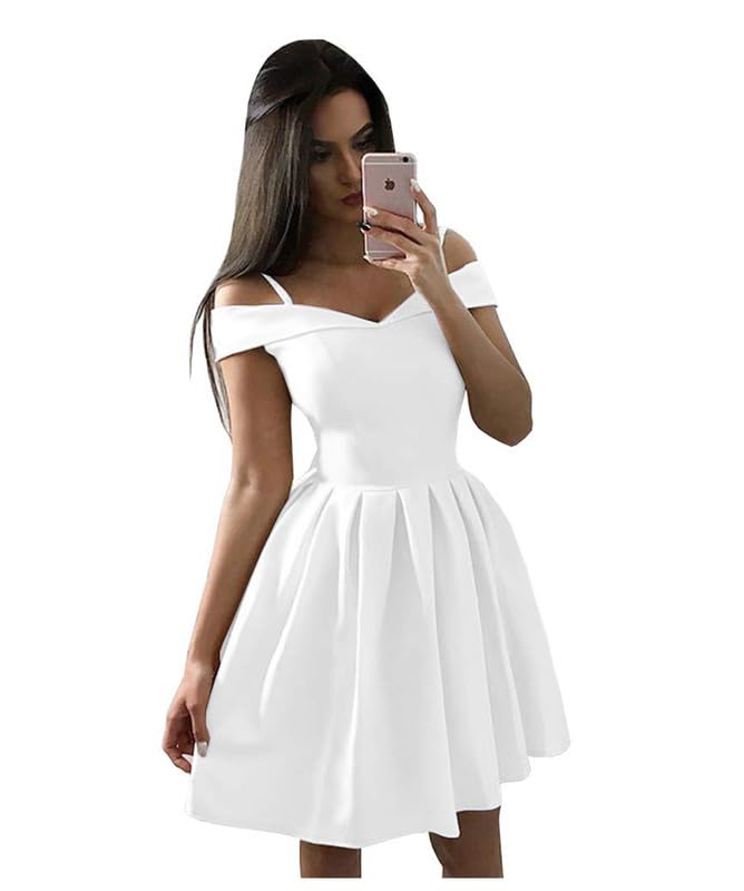 Elegant Cold Shoulder Short Prom Dresses for Women - Satin Homecoming Dresses for Teens with V-Neck & Pockets - Perfect for Prom Night, Homecoming Dance, and Special Occasions