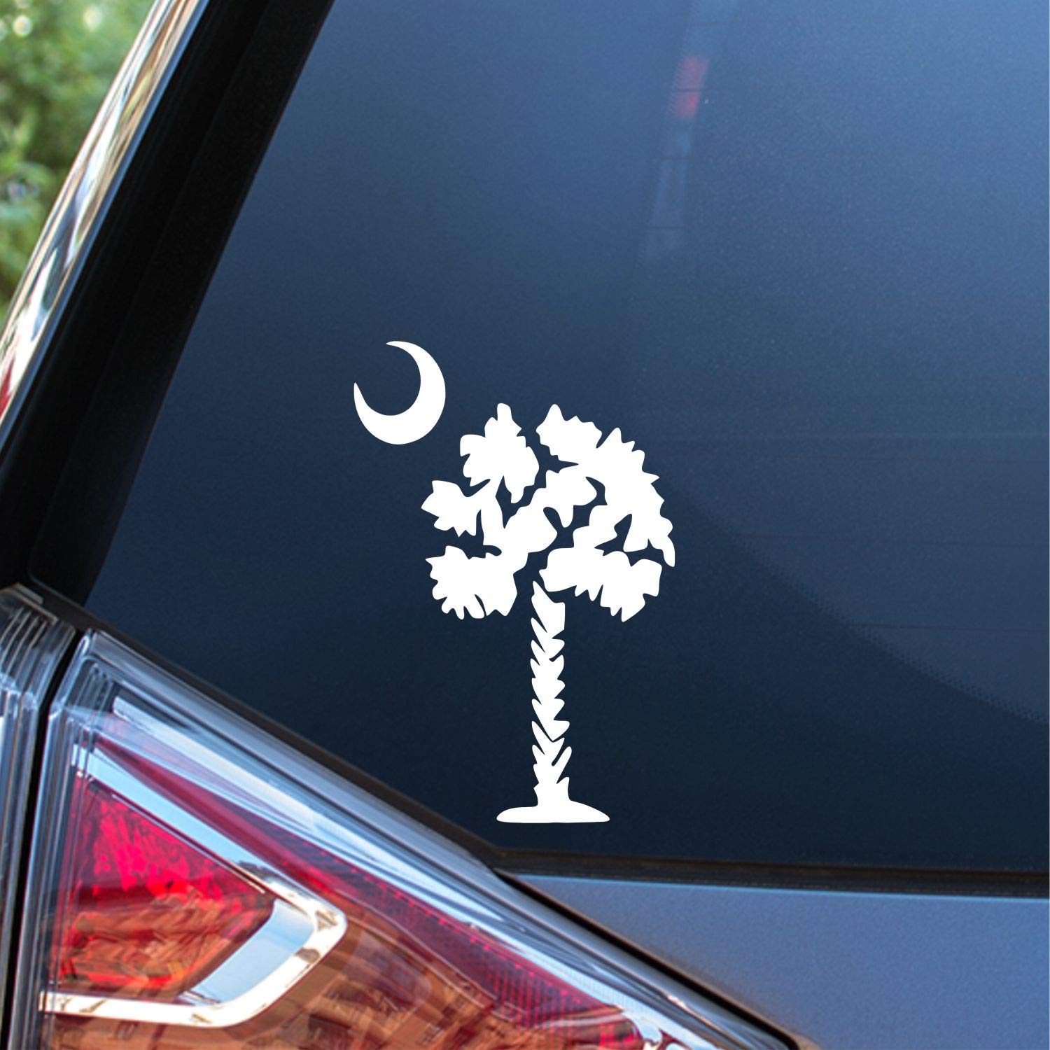 Palmetto Tree Vinyl Decal Sticker - 5.5 Inches Tall White South Carolina Moon Design for Cars, Trucks, Vans, Walls & Laptops | Perfect for SC Pride, Home Decor & Vehicle Customization
