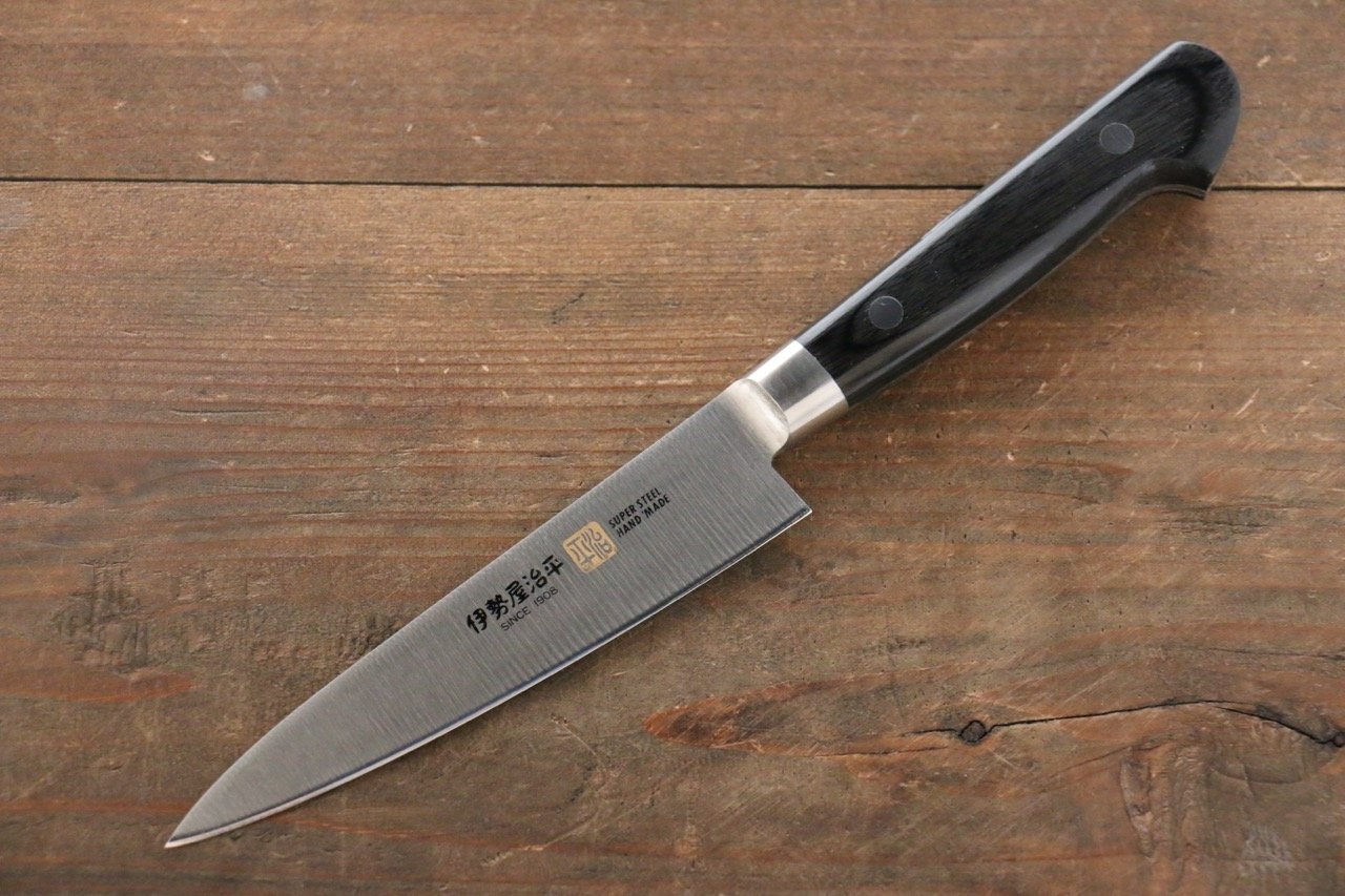 Iseya 120mm Molybdenum Petty Utility Knife with Black Pakka Wood Handle - Perfect for Slicing, Dicing, and Precision Kitchen Tasks