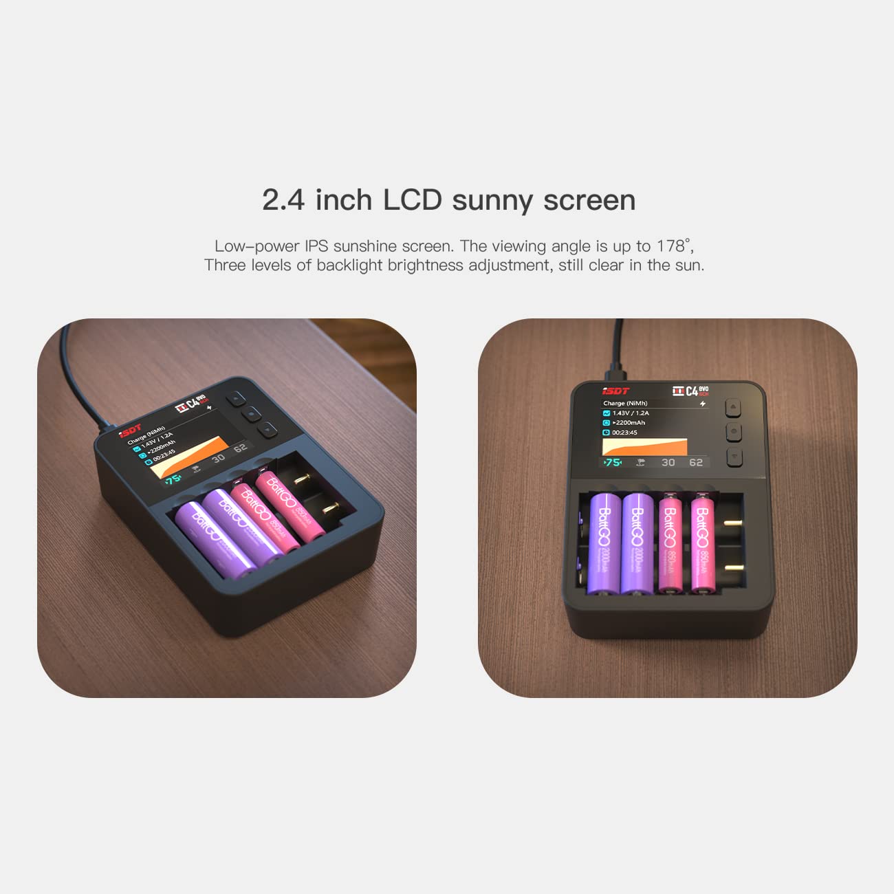 ISDT C4 EVO 6-Bay Smart Battery Charger for AA/AAA Li-ion NiMH Rechargeable Batteries - Fast Type-C QC3.0 Charging with LCD Display | Home Use, Travel, Emergency Power Supply, RC Toys, Flashlights