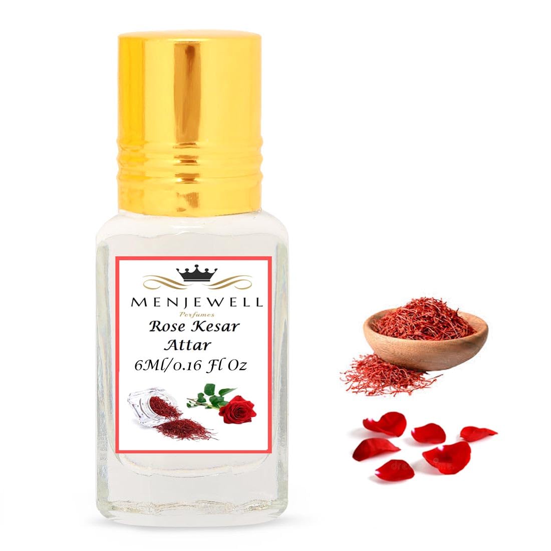 Menjewell Fragrances Rose Kesar Attar 6ml - Premium Natural Perfume Oil for Women & Men - Perfect for Meditation, Aromatherapy & Daily Wear