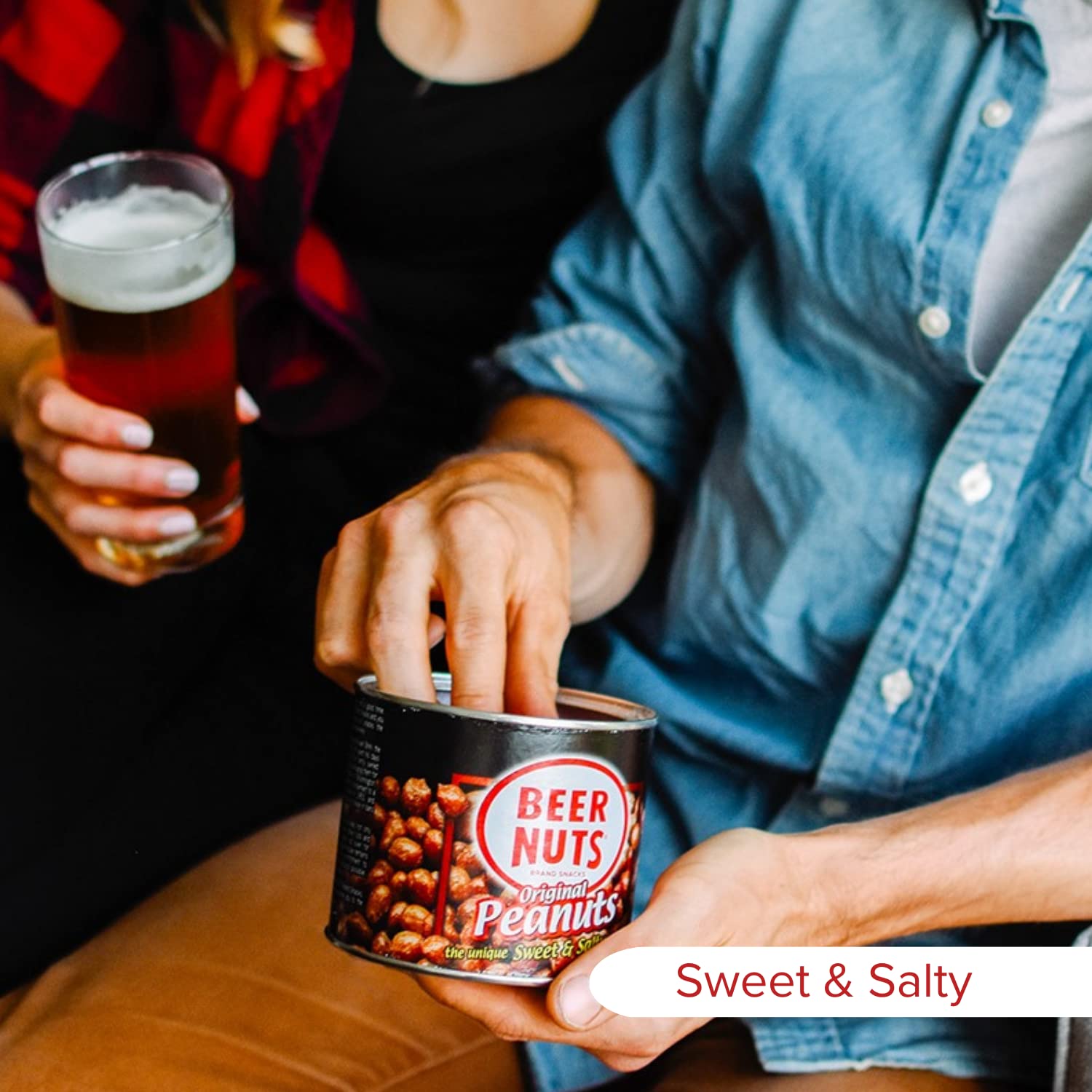 BEER NUTS Original Peanuts - Sweet & Salty Gluten Free Snacks - Kosher Certified, Low Sodium USA Made Peanuts - 12oz Resealable Can (Pack of 12) - Perfect for Parties, Road Trips & Office Snacking