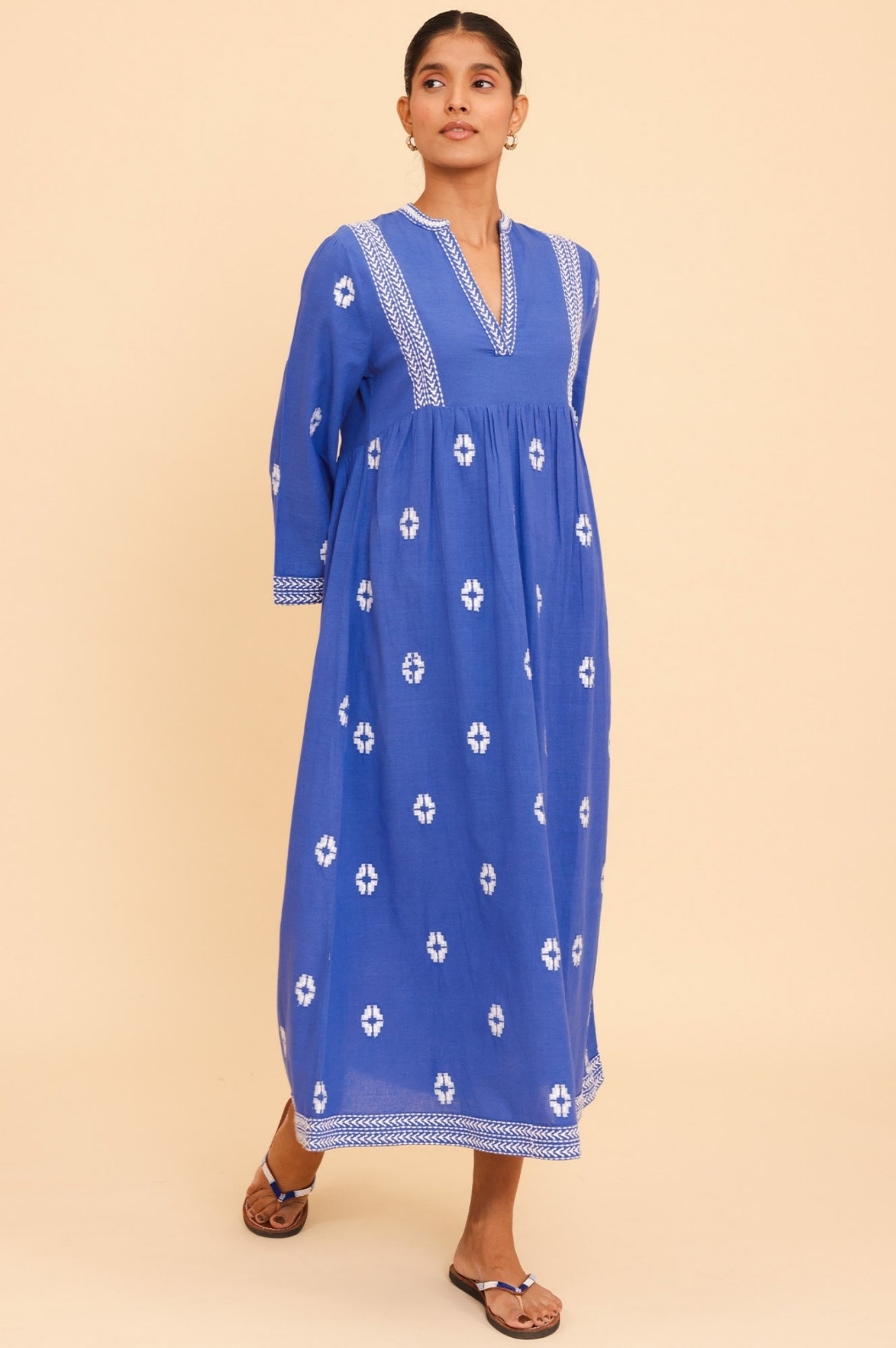 Enola Organic Cotton Dress for Women - Soft & Comfortable Blue/White Floral Summer Dress | Perfect for Beach, Vacation & Casual Outings
