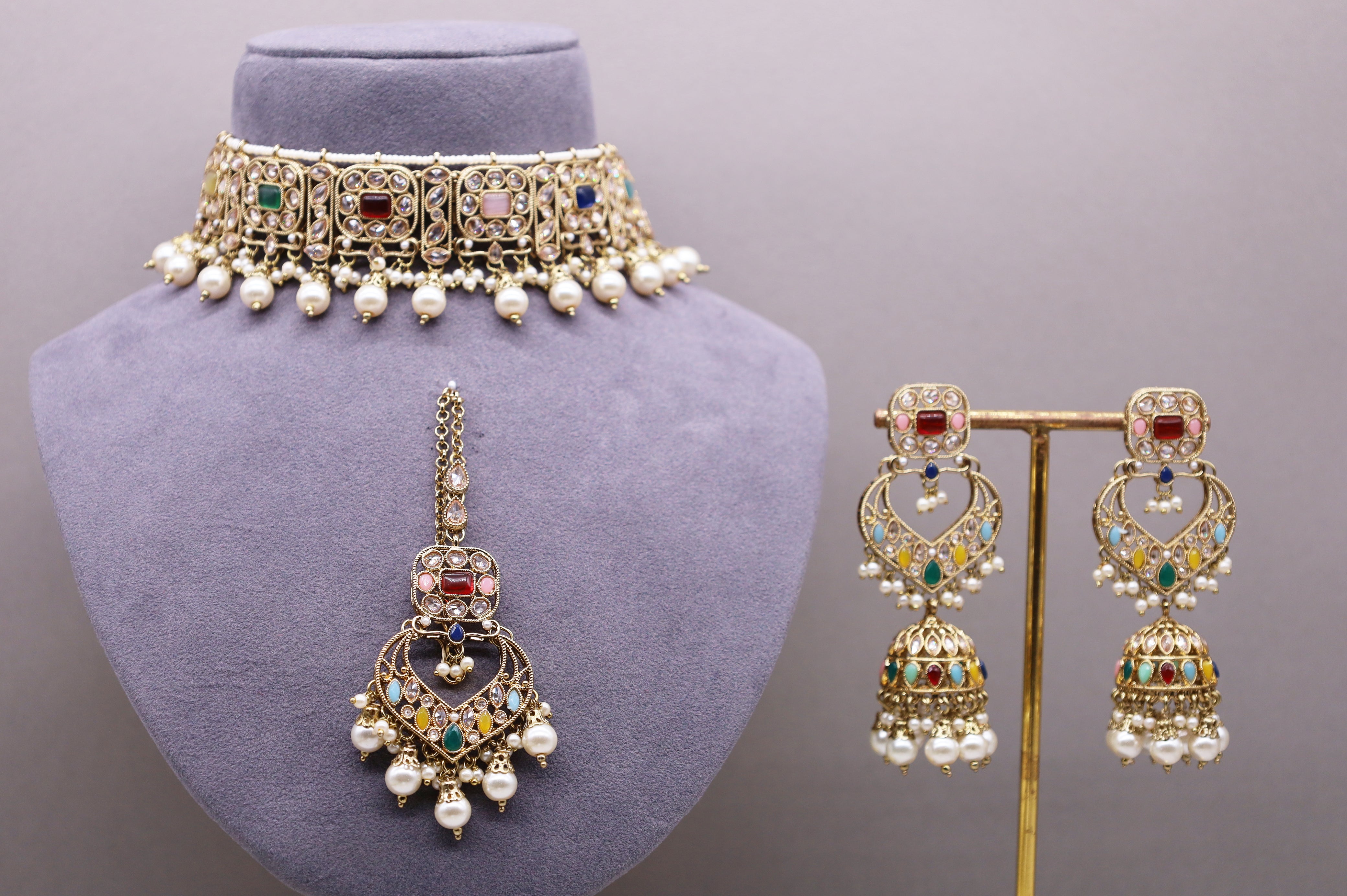 Ananya Polki Full Set Jewelry - Traditional Indian Bridal Necklace Set with Earrings for Weddings & Festive Occasions