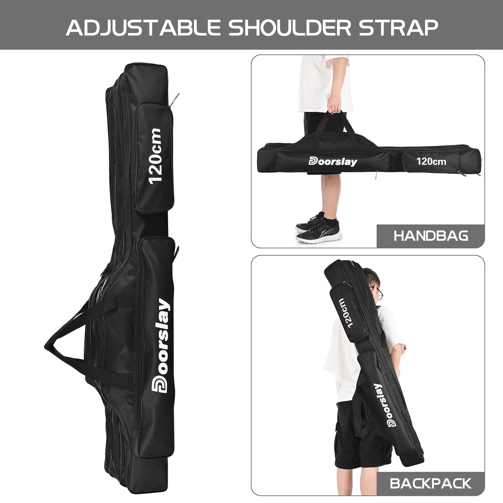**Doorslay 3-Layer Oxford Waterproof Fishing Rod Case - Portable Folding Fishing Pole Storage Bag for Travel & Outdoor Fishing Gear - Perfect for Camping, Kayaking, and Beach Trips**