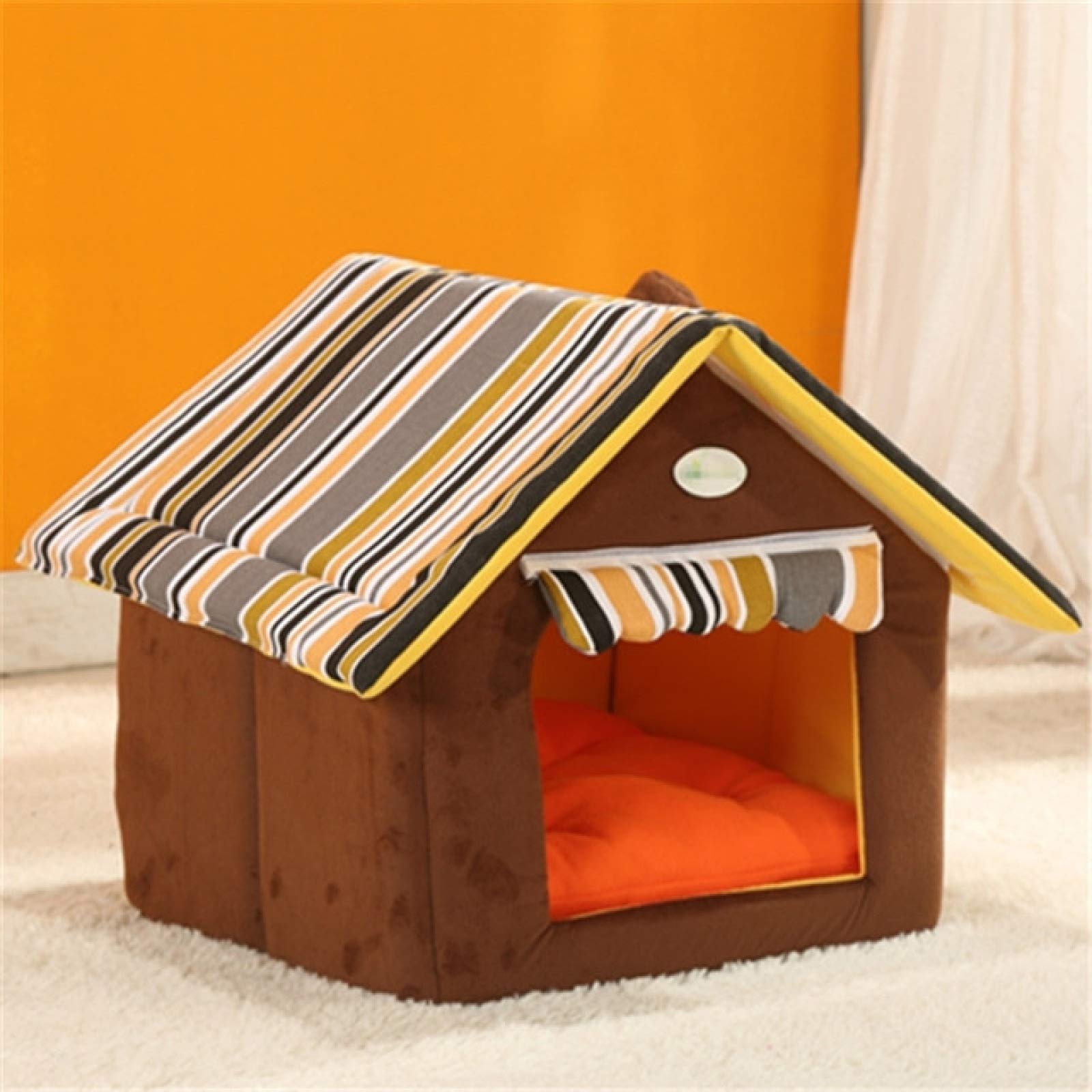 **TNJ Removable Washable Dog Bed - Soft Warm Home-Shaped Pet Bed with Cushion for Dogs & Cats, Size S (Coffee) - Cozy Indoor/Outdoor Pet House for Small Breeds**