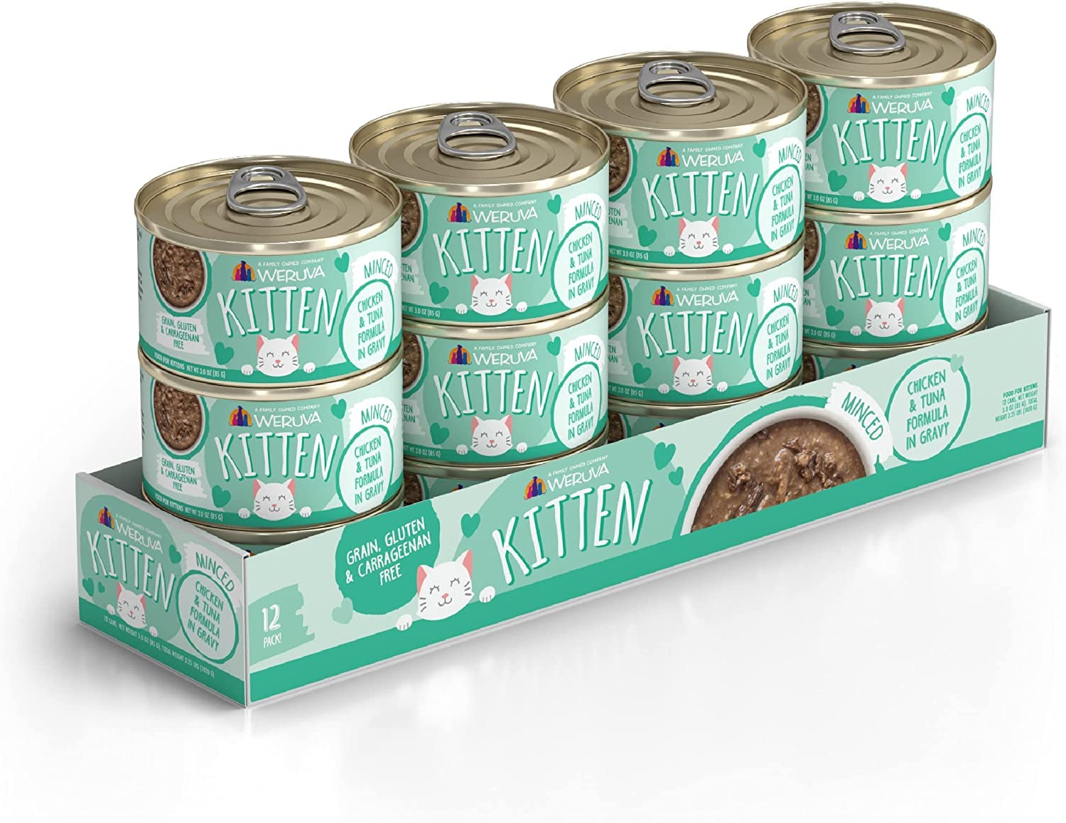 Weruva Kitten Wet Cat Food - Chicken & Tuna in Gravy, 3oz Cans (Pack of 12) | High Protein Kitten Formula for Growth & Development | Perfect for Weaning Kittens & Picky Eaters