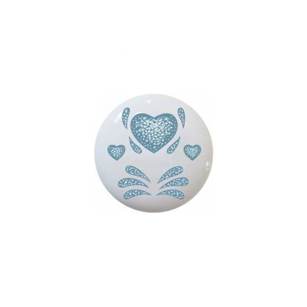 Blue Style II - Sponged-Look Hearts Ceramic Cabinet Pulls & Drawer Knobs - Glossy Decorative Hardware for Kitchen, Bathroom & Furniture (Set of 10)