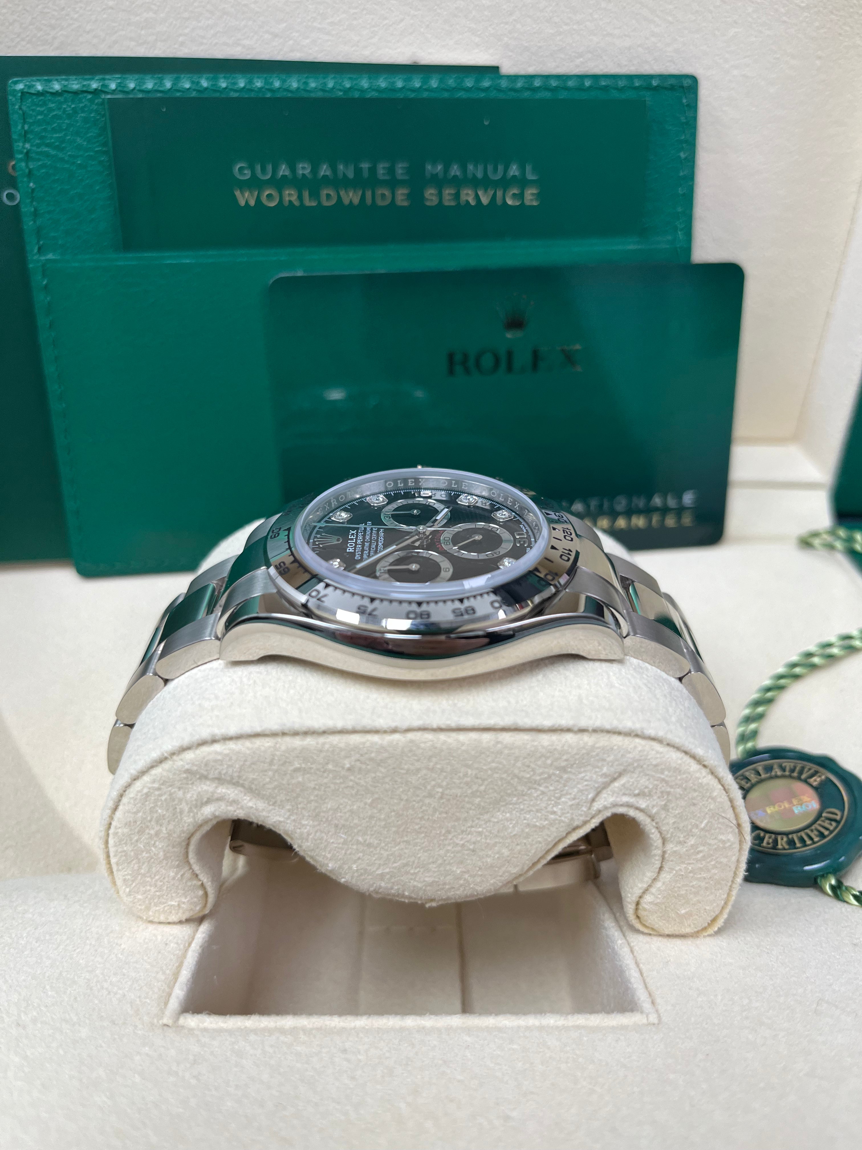 Rolex Daytona 116509 40mm White Gold Watch - Black Diamond Dial & Oyster Bracelet | Luxury Chronograph for Men, Perfect for Business Events & Special Occasions