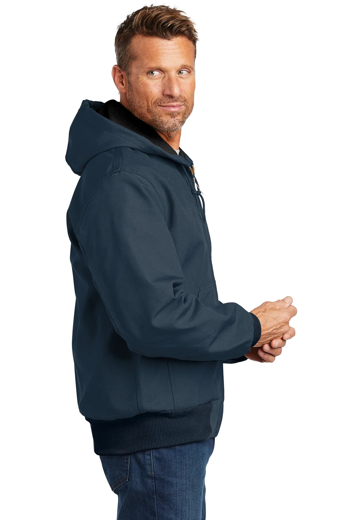 Carhartt Men's Thermal Lined Duck Work Jacket - Heavy Duty Winter Coat with Insulation, Dark Navy Blue - Ideal for Construction, Outdoor Jobs & Cold Weather Activities