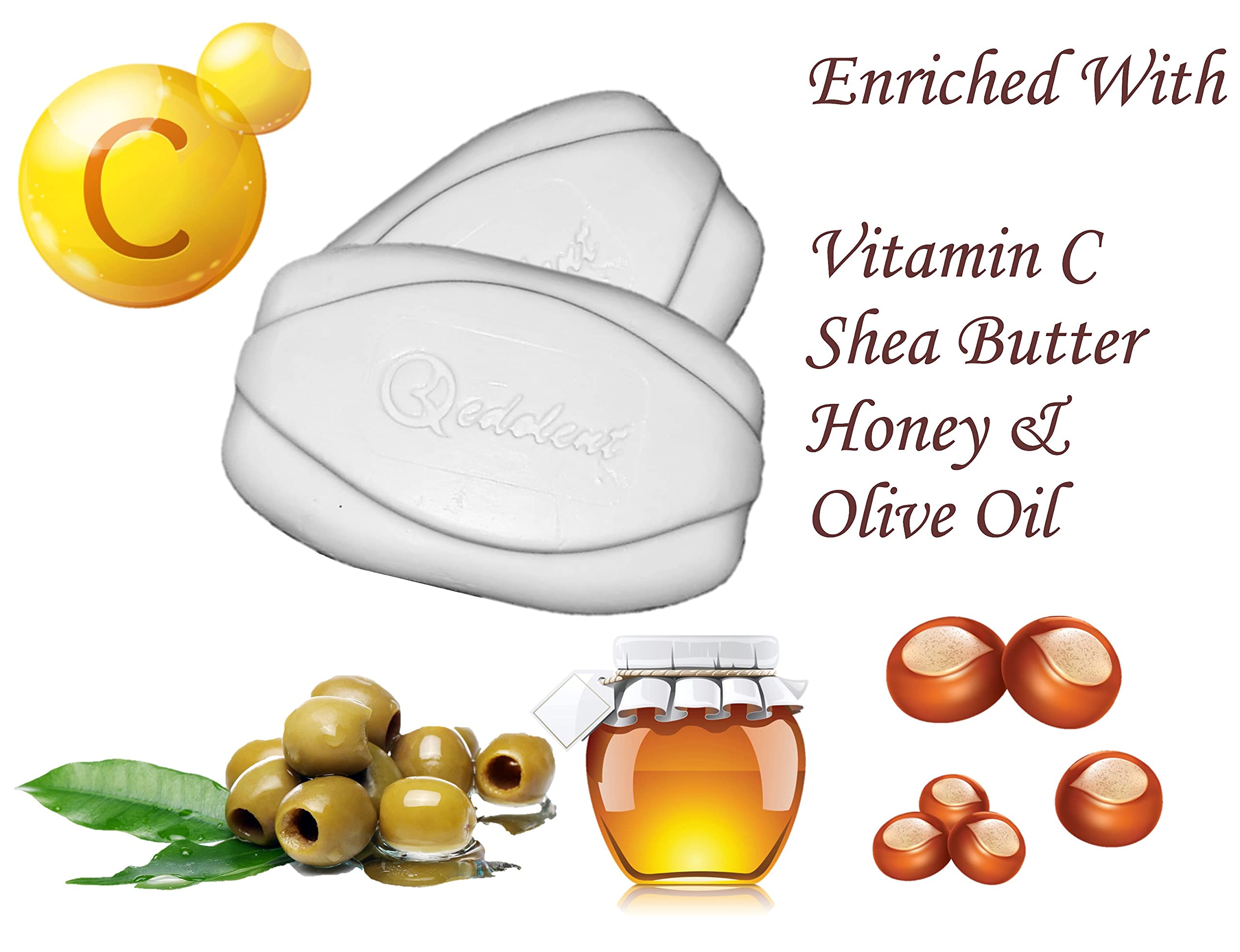 Redolent Vitamin C, Honey, Shea Butter & Olive Oil Soap (4 Pack x 100g) - Natural Skincare for Glowing Face & Body - Perfect for Daily Cleansing & Moisturizing