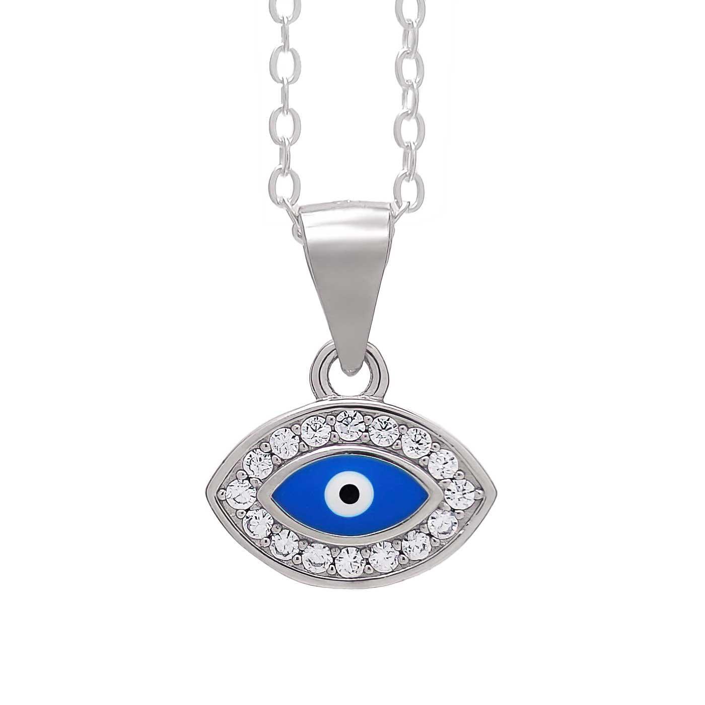 925 Sterling Silver Evil Eye Pendant Necklace - Blue Enamel & CZ Diamond Accents for Protection & Style | Perfect for Everyday Wear, Gifts & Spiritual Jewelry
