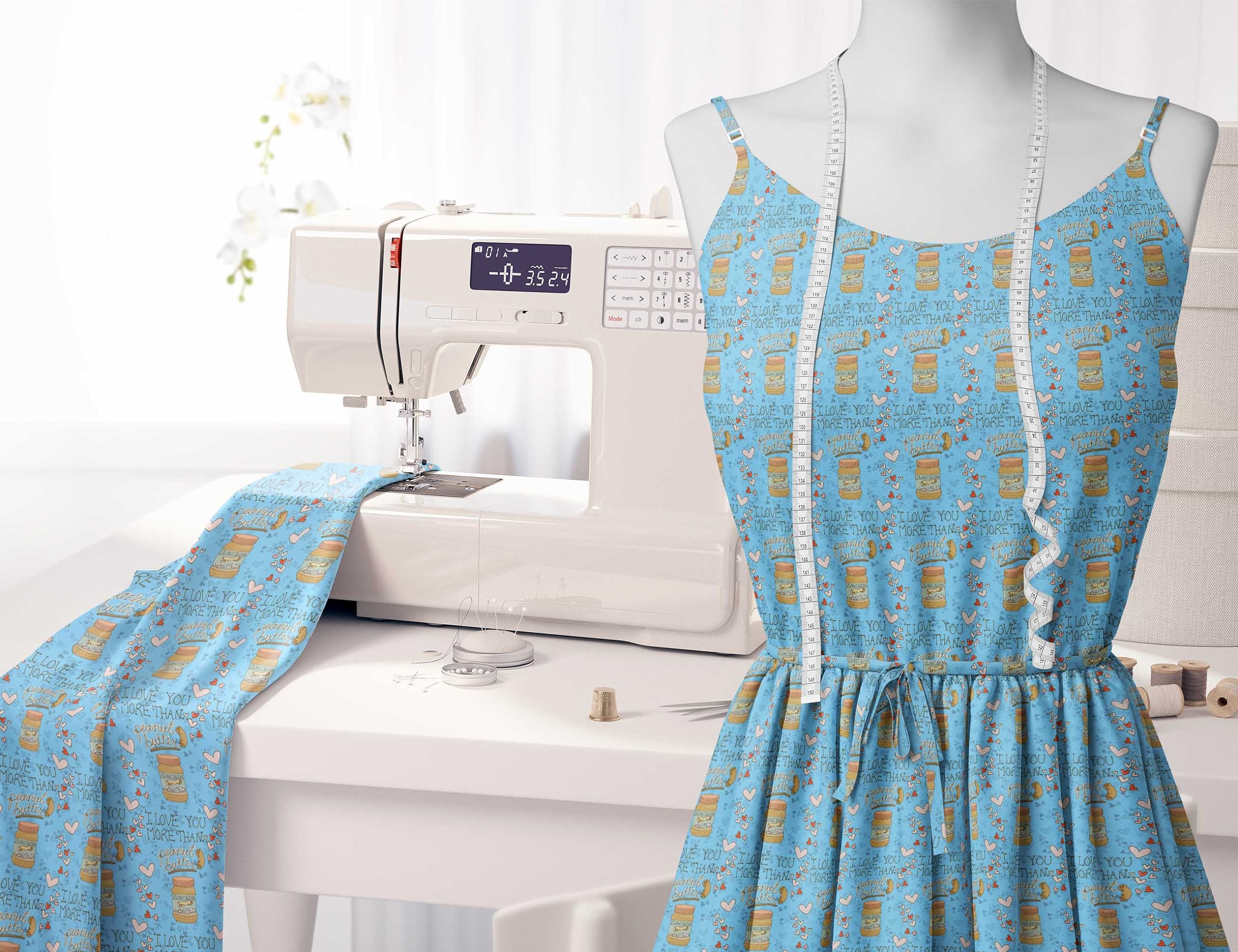 Soimoi Poly Georgette Blue Fabric by The Yard - 52 Inch Wide Textured Peanut Butter Food Print Material for DIY Crafts, Quilting, Dressmaking & Home Decor - Nutty Playful Design Lightweight Fabric