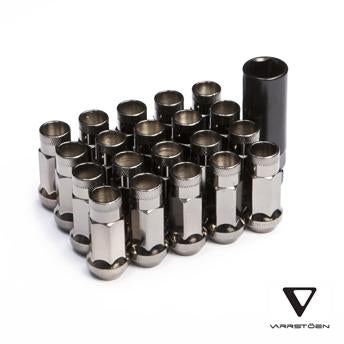 Varrstoen V48 Open Ended Extended Lug Nut Set - Black Chrome (20pcs with Key) - Perfect for Car Wheel Installation & Customization
