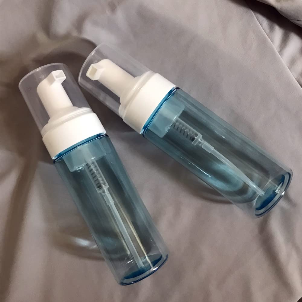 ZAYOIZY 2 Pack 5oz (150ml) Clear Plastic Foam Pump Bottles - Travel Size Foamer Dispenser for Soap, Face Wash & Facial Cleansers | Perfect for Home, Travel & Salon Use - Blue