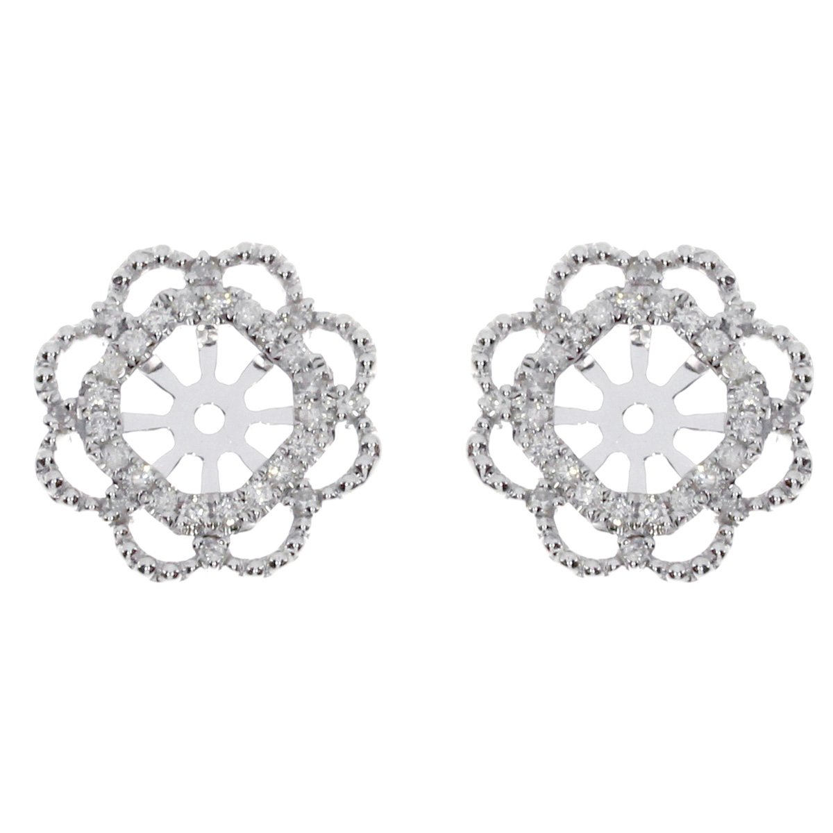 14K White Gold Diamond Flower Earring Jackets - Elegant Wedding & Party Jewelry Accessories
