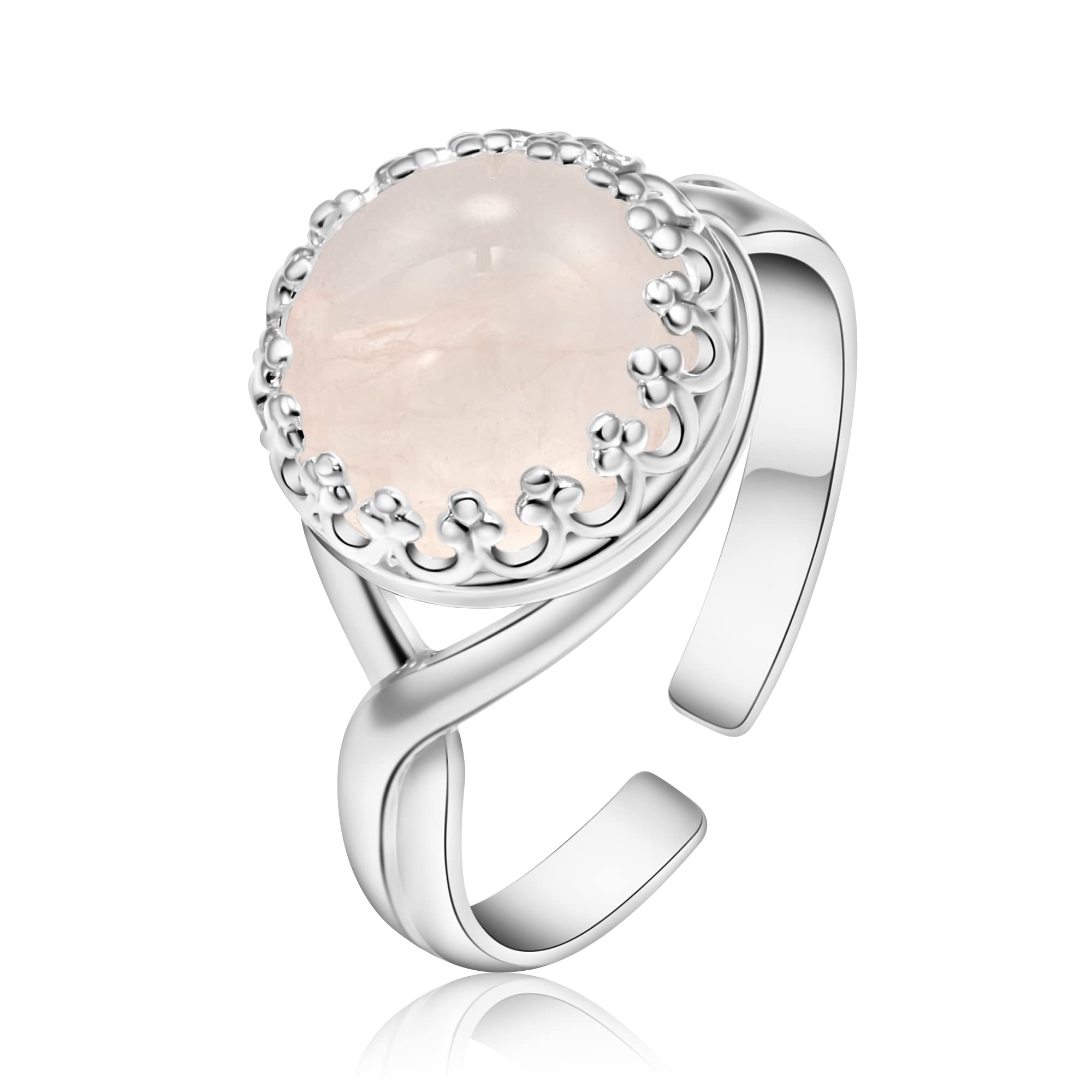 925 Sterling Silver Rose Quartz Rings for Women - Elegant Dainty Anniversary Bands - Healing Crystal Jewelry Gift for Her - Perfect for Valentine's Day, Wedding, Birthday & Special Occasions