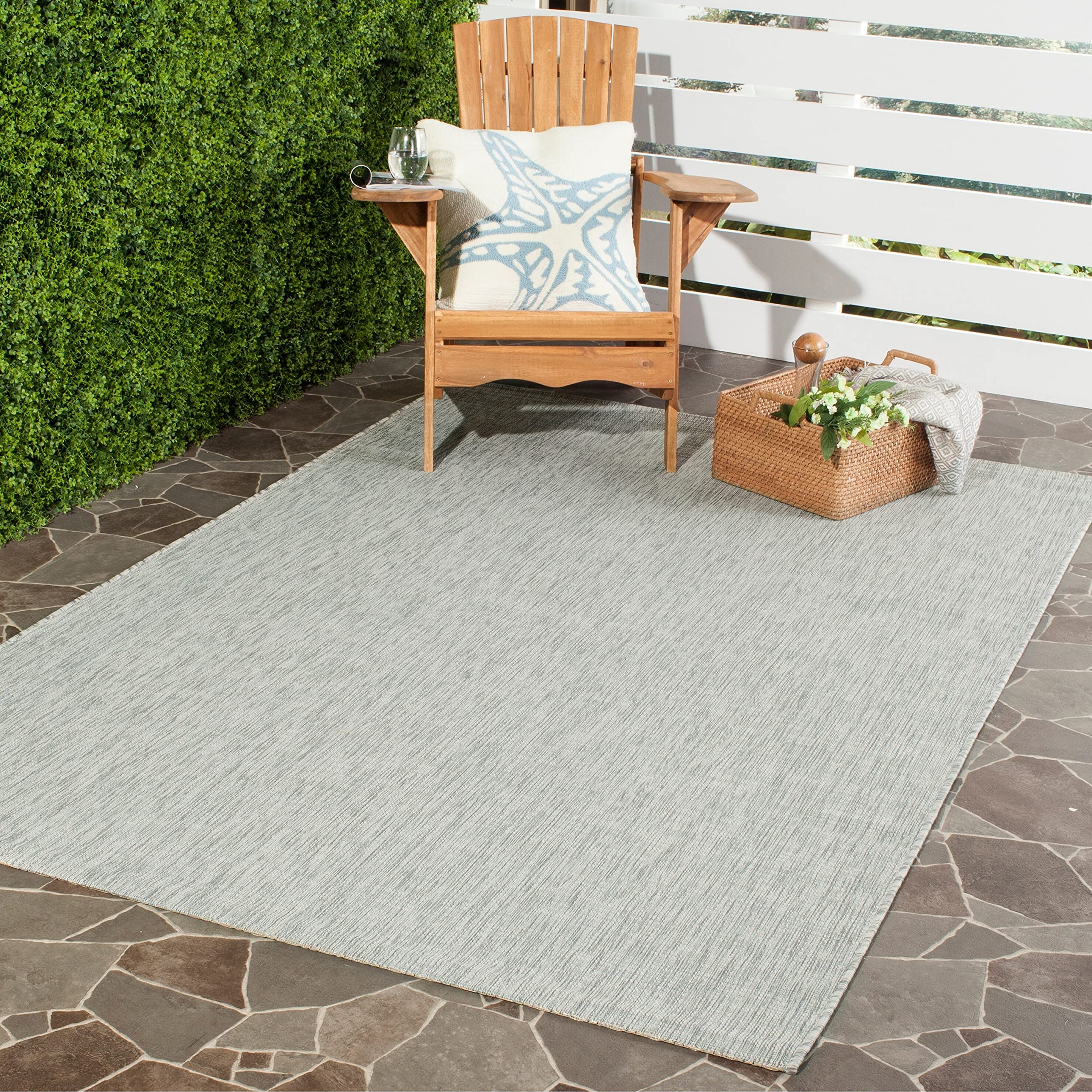 SAFAVIEH Courtyard Collection 9' x 12' Grey & Turquoise Indoor/Outdoor Area Rug - Non-Shedding, Easy Care, Washable - Perfect for Living Room, Bedroom, Patio, Backyard & Mudroom (CY8576-37111)