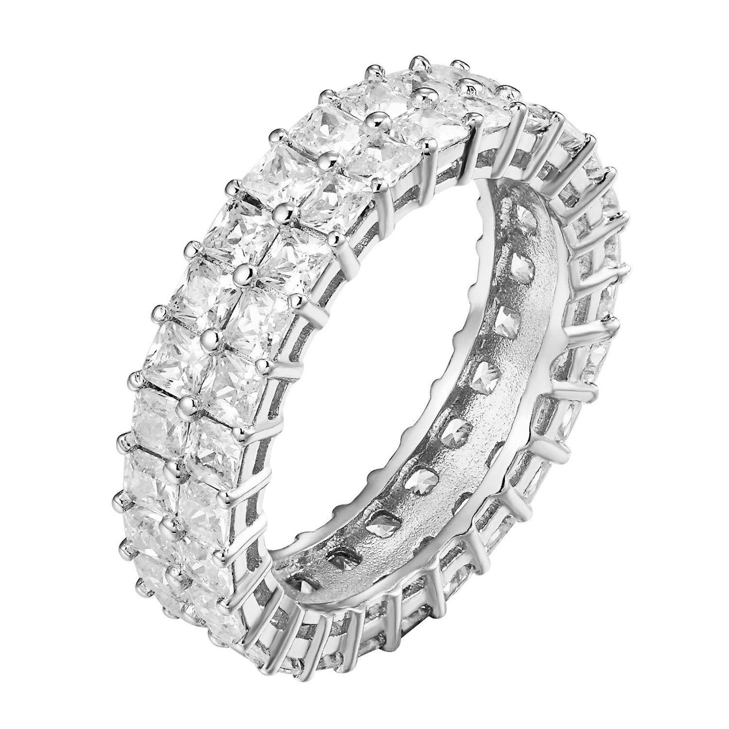 Princess Cut Eternity Ring 2 Rows Sterling Silver Simulated Diamond Wedding Band for Women - Perfect for Anniversaries, Engagements & Special Occasions