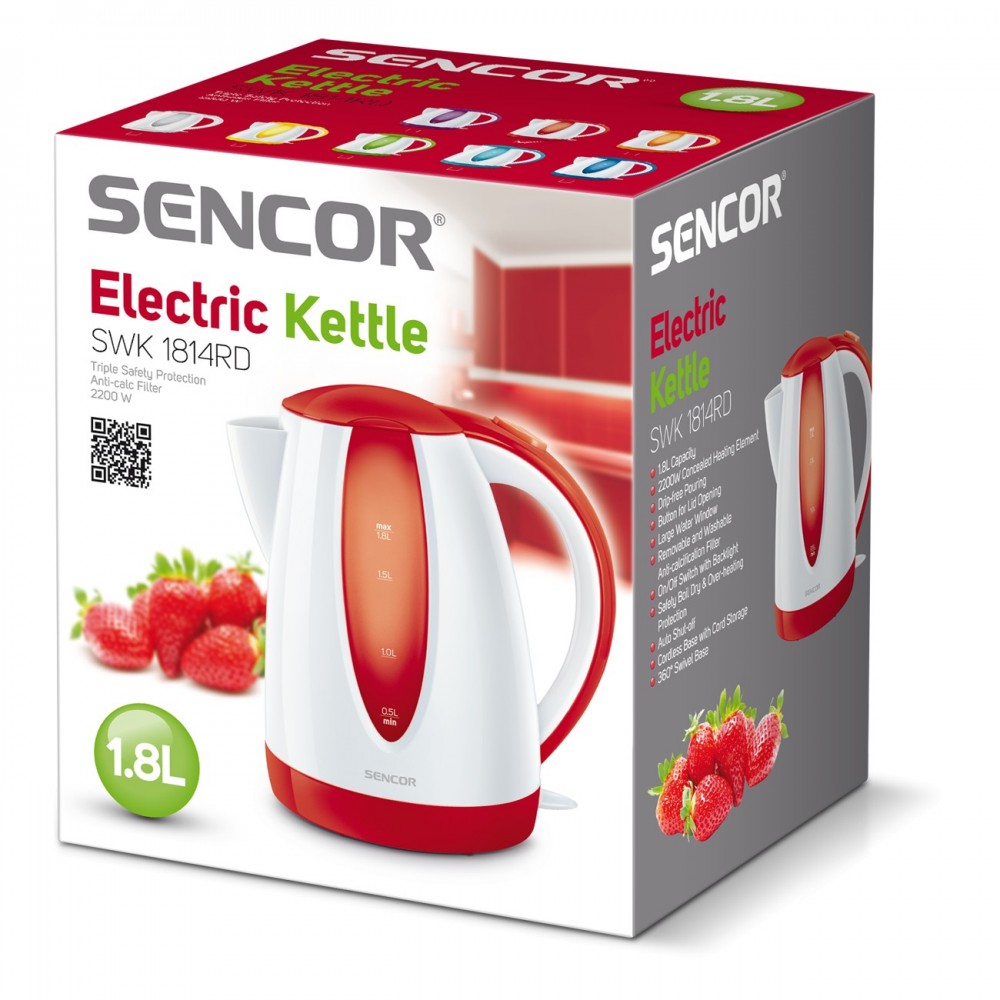 SENCOR 1.8L Cordless Electric Kettle SWK1814RD - Fast Boiling, Auto Shut-Off & Boil-Dry Protection - Perfect for Home, Office, Dorm & Travel Use