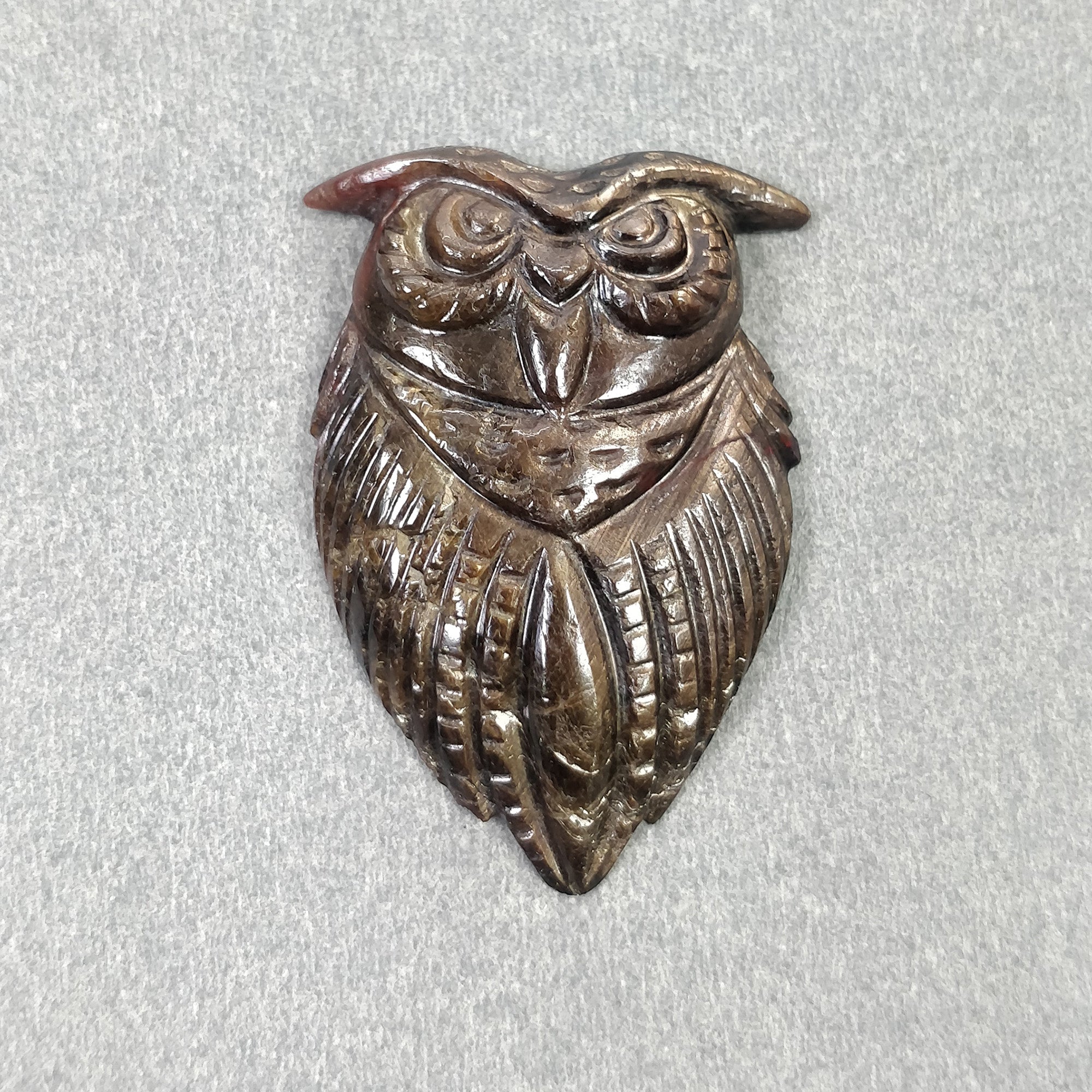 Natural Untreated Golden Brown Chocolate Sapphire Gemstone Carving - 69.50cts Hand Carved Owl 40x25mm (Video Included) | Unique Jewelry Making, Collector's Item, Spiritual Gift