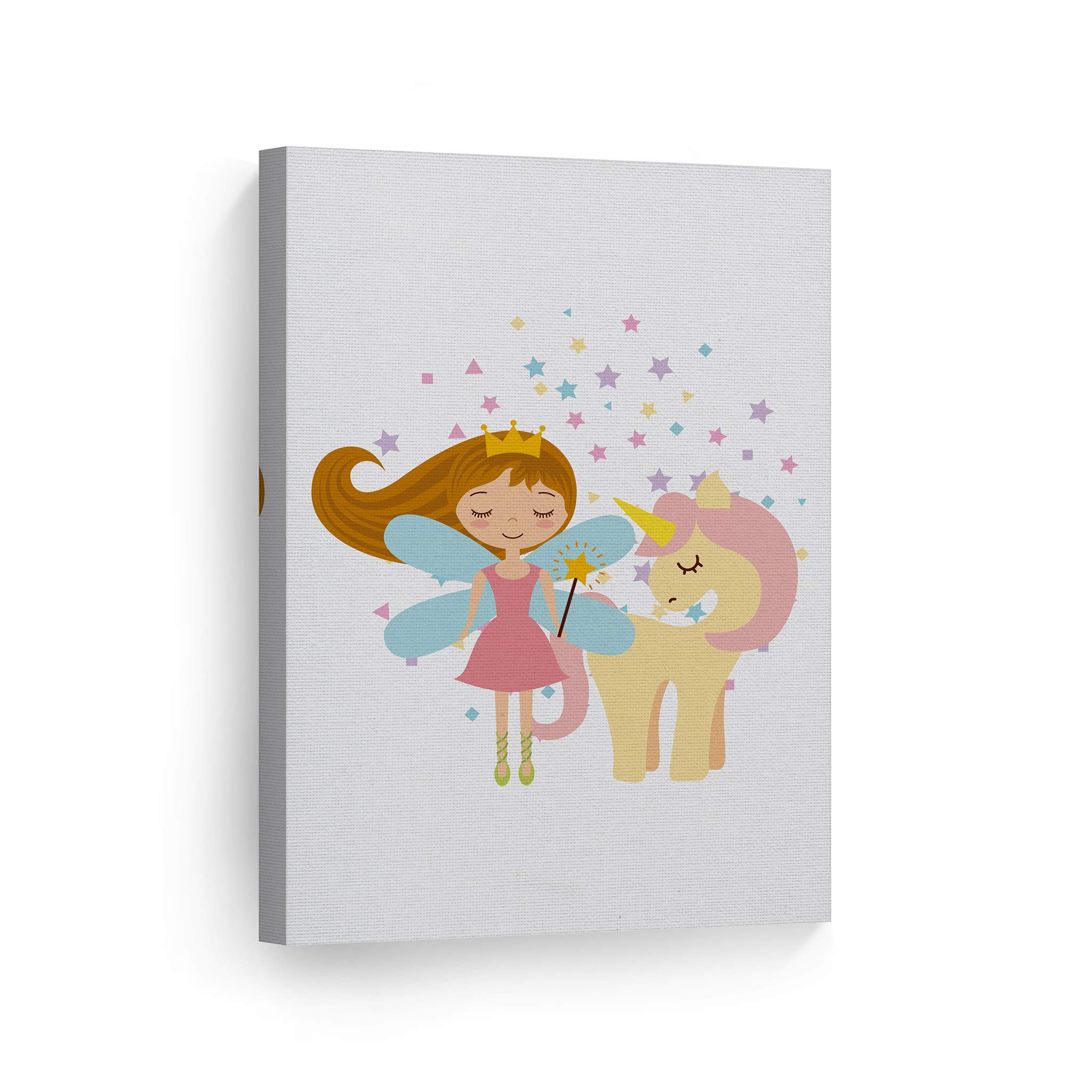 Cute Fairy Girl and Unicorn Canvas Wall Art Print - 36x24 Inch Ready to Hang Nursery Decor, Kids Room Decor, Baby Room Decor - Perfect for Birthday Gifts, Bedroom Wall Decor, and Playroom Accents - Made in USA