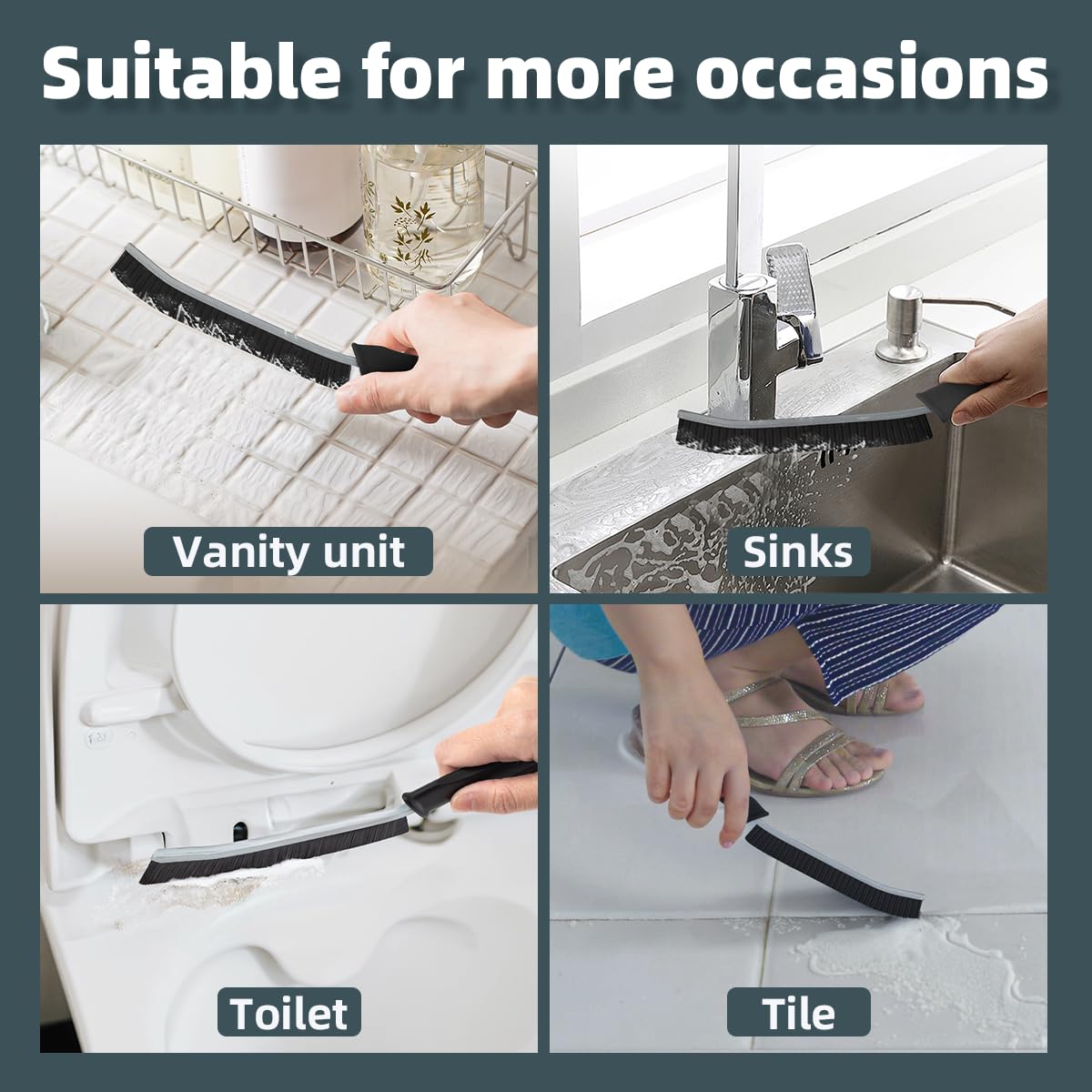 6-Pack Toilet Brush Set - Heavy Duty Bathroom Cleaning Brushes with Hanging Holes, Stiff Bristles for Deep Cleaning Sinks, Tubs, Showers & Tile - Gap Scrub Brush for Toilet Seats & Hard-to-Reach Areas (Black) - Perfect for Home, Apartment & Commercial Cleaning