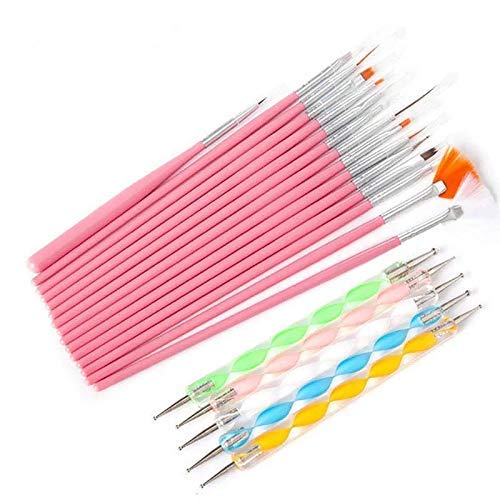 Belicia 15-Piece Nail Art Brush Kit with 5 Dotting Tools - Professional Nail Painting Brushes for Acrylic, Gel & Nail Art Designs - Perfect for Salon, Home Manicures & DIY Nail Art