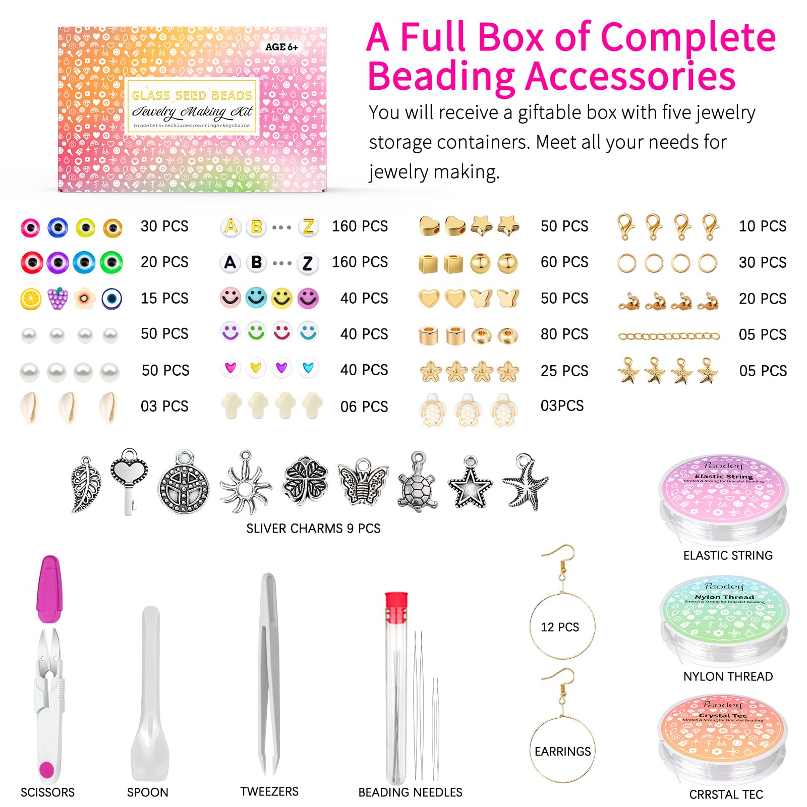 4mm Glass Seed Beads Friendship Bracelet Kit - 15,500pcs 96 Colors 6/0 Small Beads with Strings & Letter Beads for DIY Jewelry Making, Waist Beads, Girls Crafts - Perfect for Friendship Bracelets, Boho Jewelry & Handmade Gifts