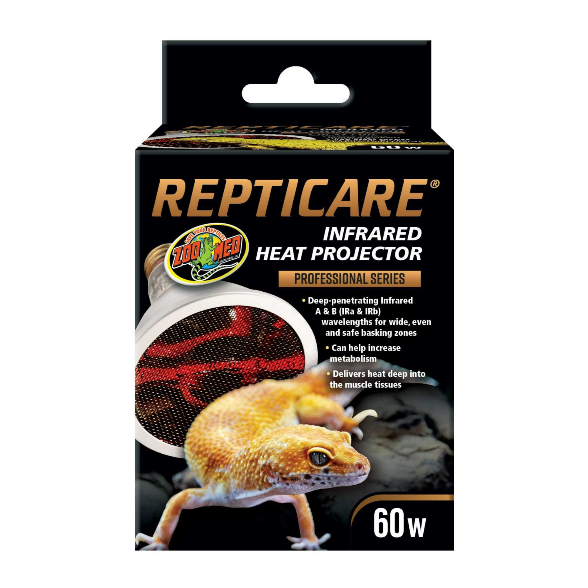 Zoo Med ReptiCare 60W Infrared Heat Projector Lamp for Reptiles - Black - Ideal for Terrariums, Snake Tanks & Lizard Habitats