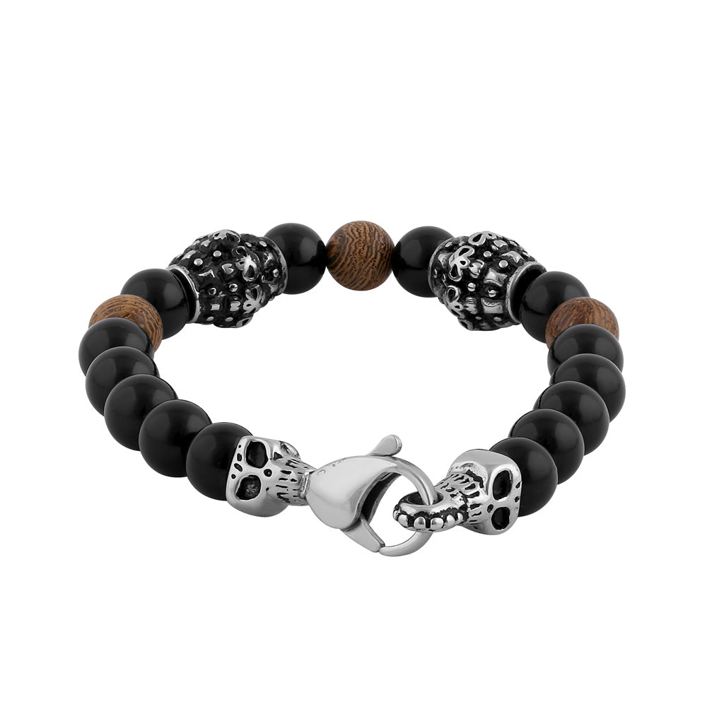 Elegant Stainless Steel Bracelet with Black & Jasper Beads - Stylish Unisex Jewelry for Everyday Wear, Gifts & Special Occasions