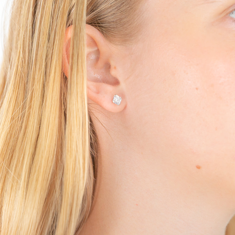 9ct White Gold Square Cubic Zirconia Stud Earrings for Women - Elegant Everyday Jewelry for Work & Special Occasions