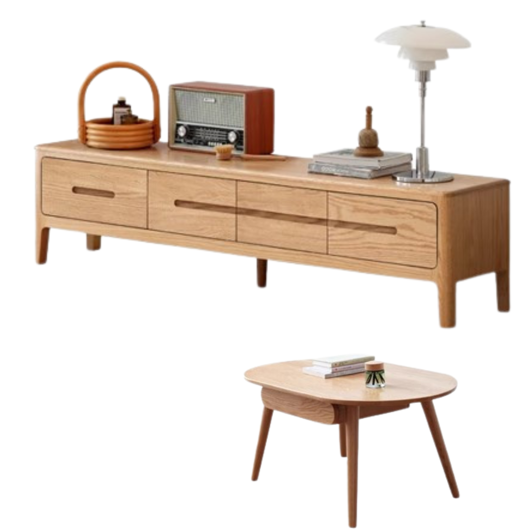 59x13.8x15.4 inch/ 150.4x35.2x39.5сm Natural Wood color/ TV cabinet with four drawers + capsuletable with drawer