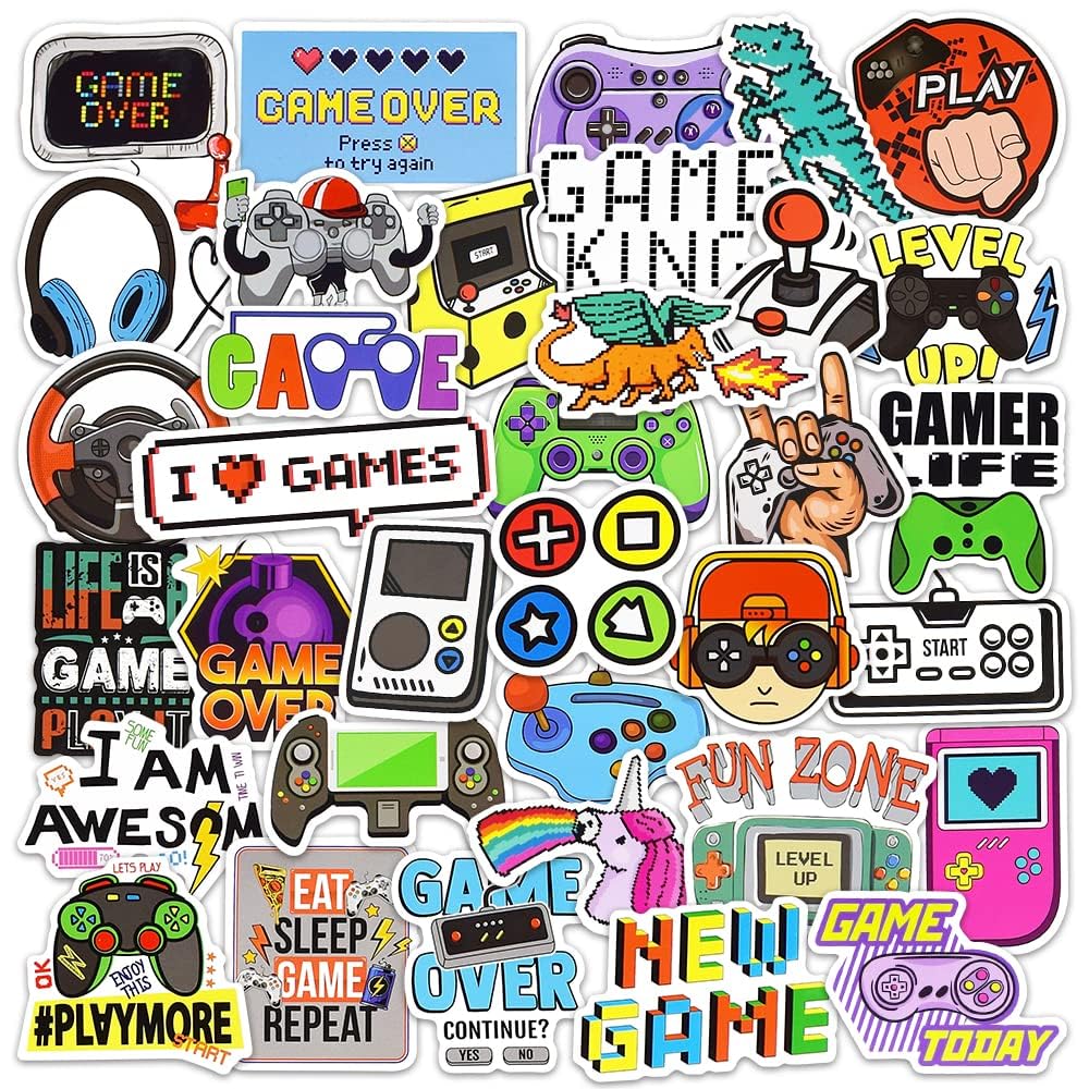 50 PCS DETICKERS Gaming Stickers for Boys - Waterproof Vinyl Video Game Decals for Kids Water Bottles, Laptops & DIY Projects - Cool Gifts for Gamers & Boys