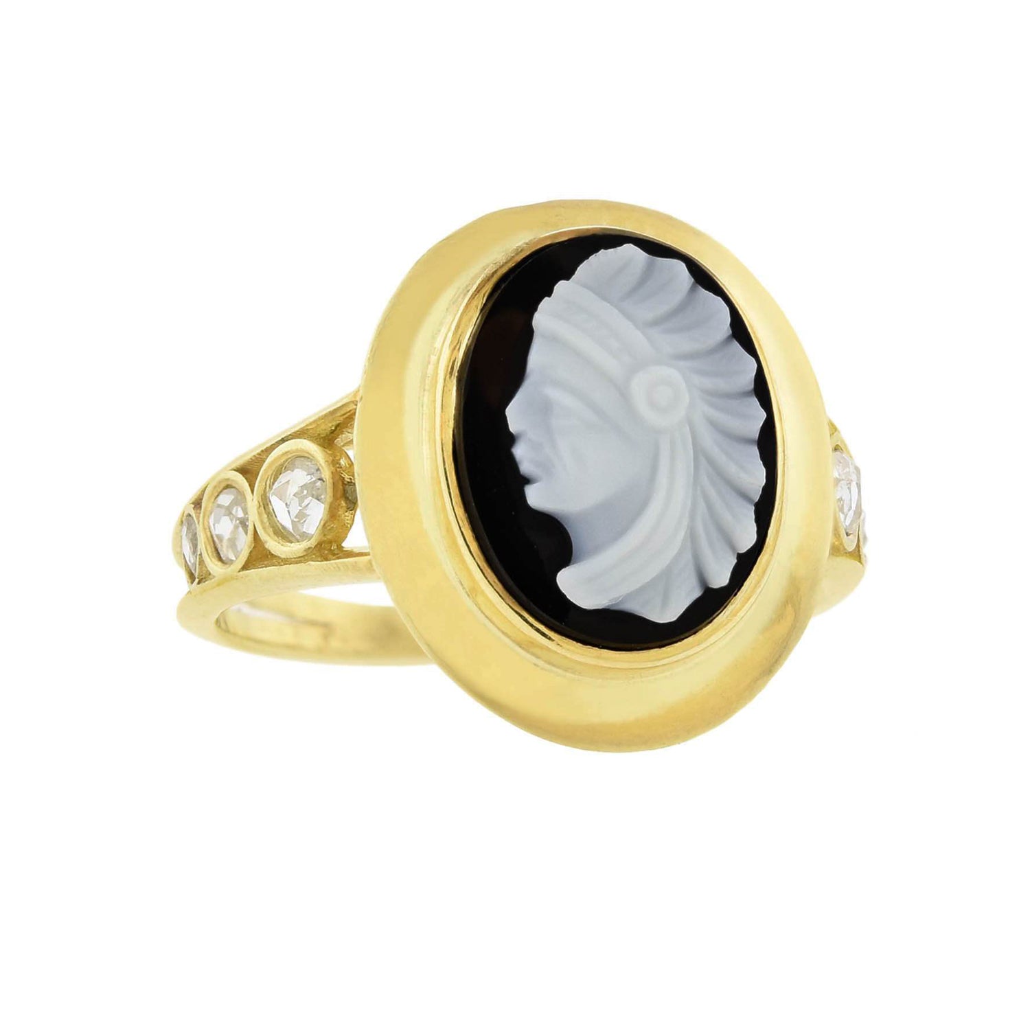 18kt Gold Edwardian Sardonyx & Diamond Native American Cameo Ring - Vintage Jewelry for Special Occasions & Gift Giving
